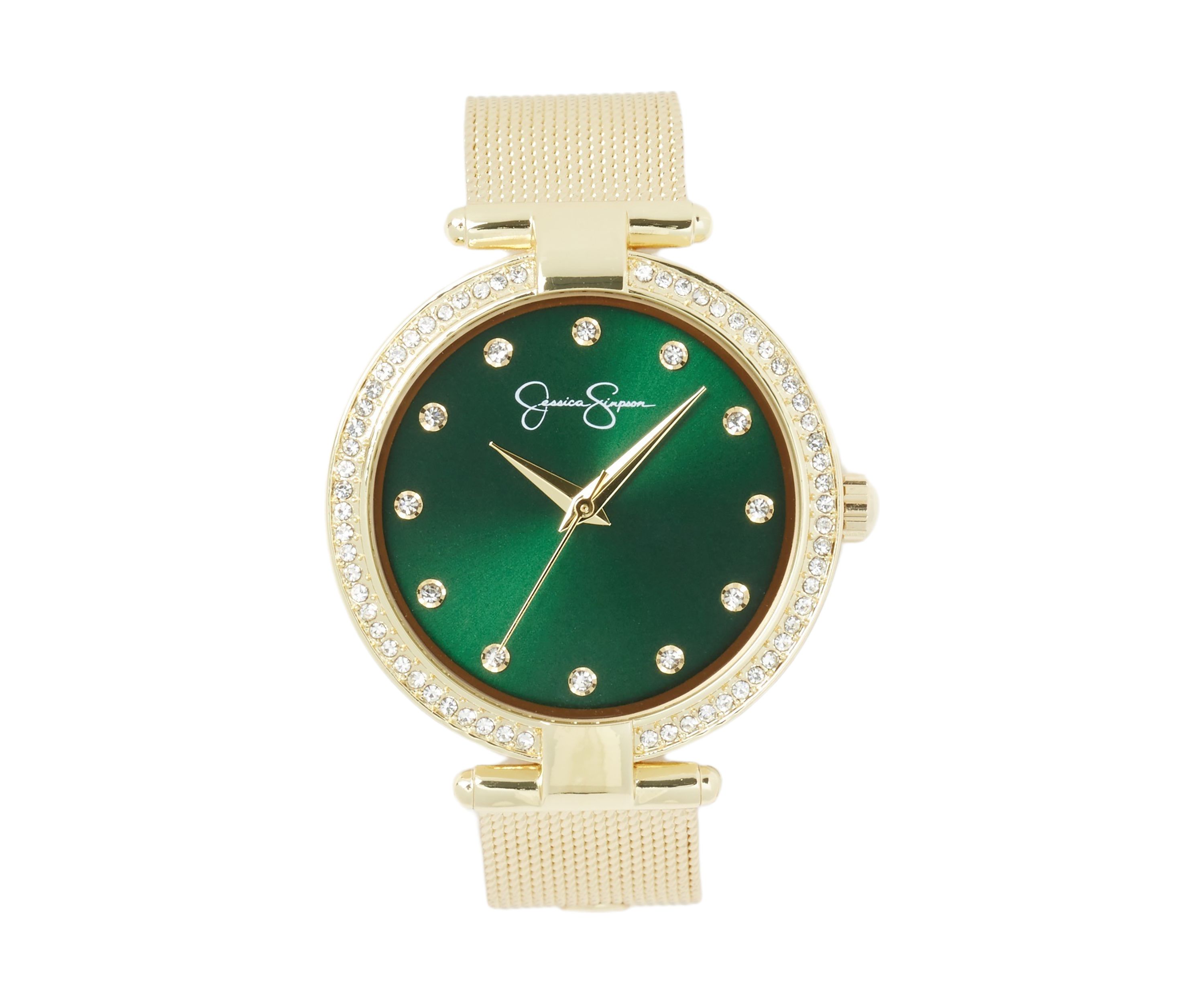 Gold Tone Green Dial 38 Millimeter Mesh Bracelet Watch