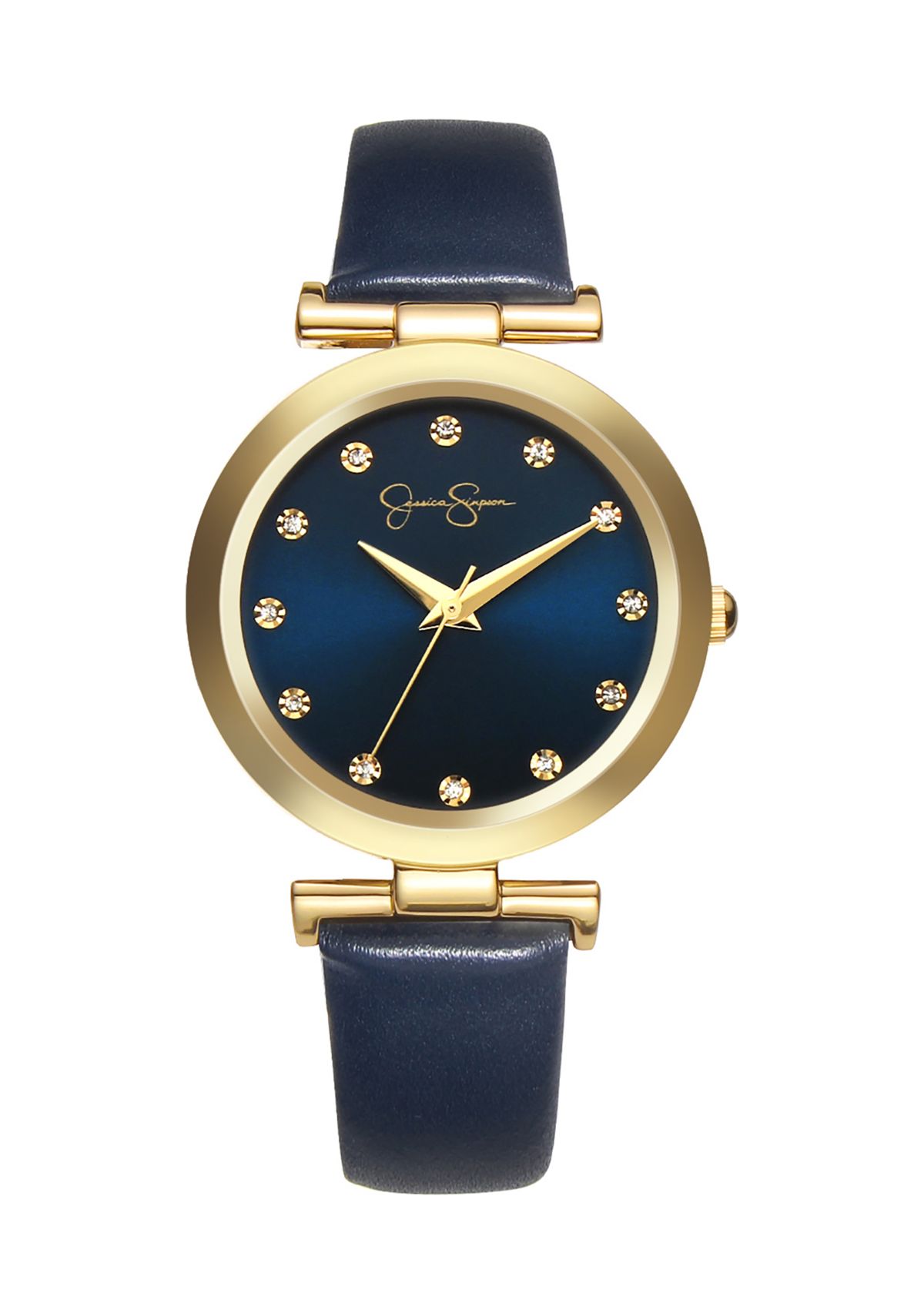Gold Tone Metalized Bezel Navy Strap Watch
