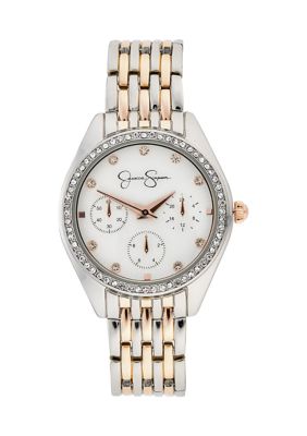 Jessica Simpson Two Tone Rose Crystal Bracelet Watch