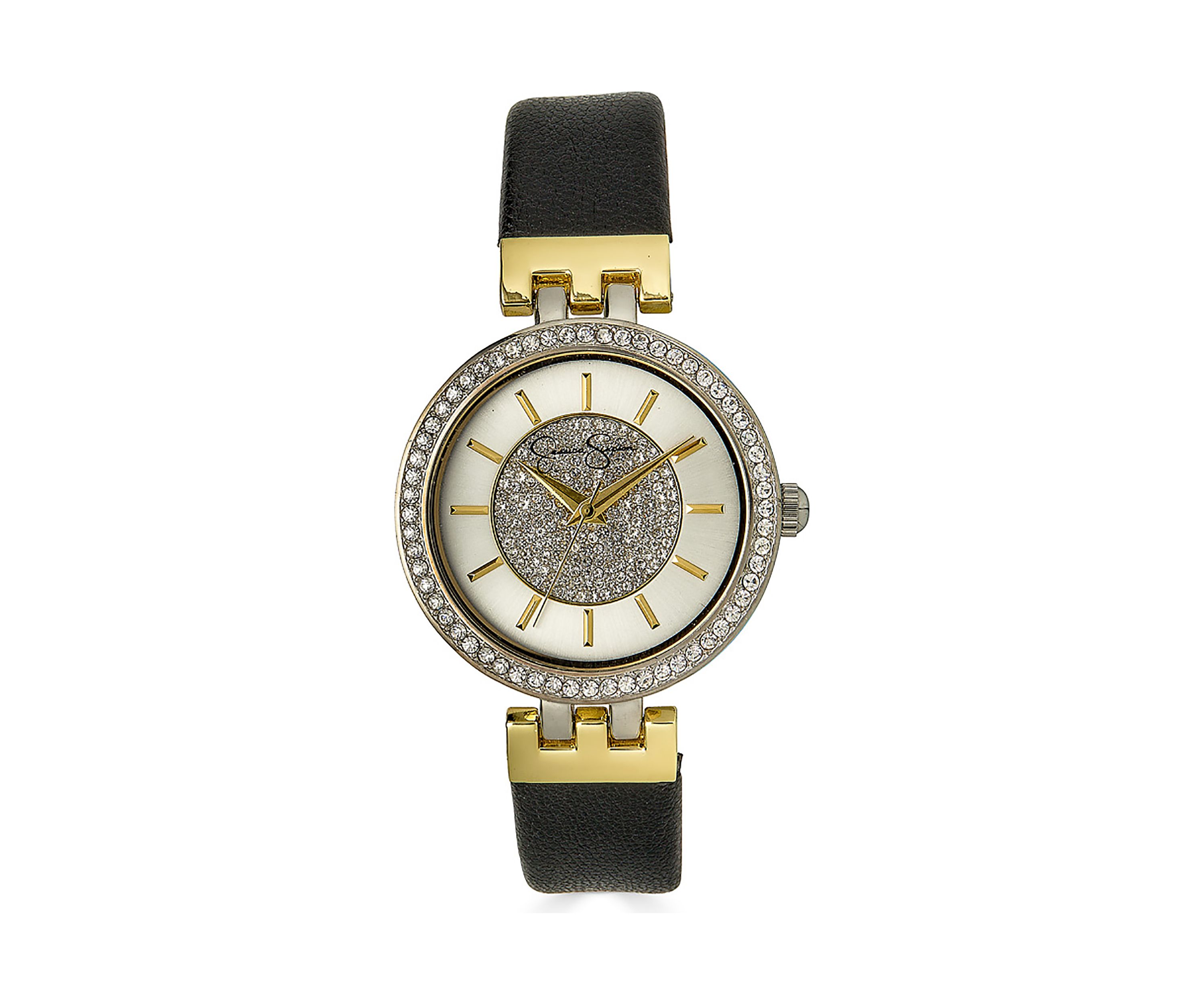 Two Tone Pavé Crystal Dial Strap Watch