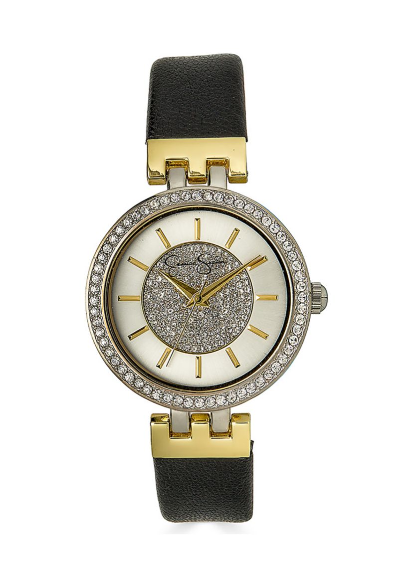 Two Tone Pavé Crystal Dial Strap Watch