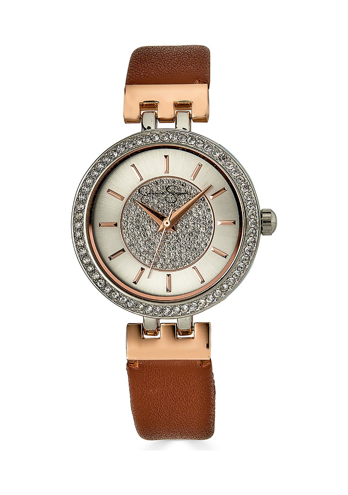 Two Tone Pavé Crystal Dial Strap Watch