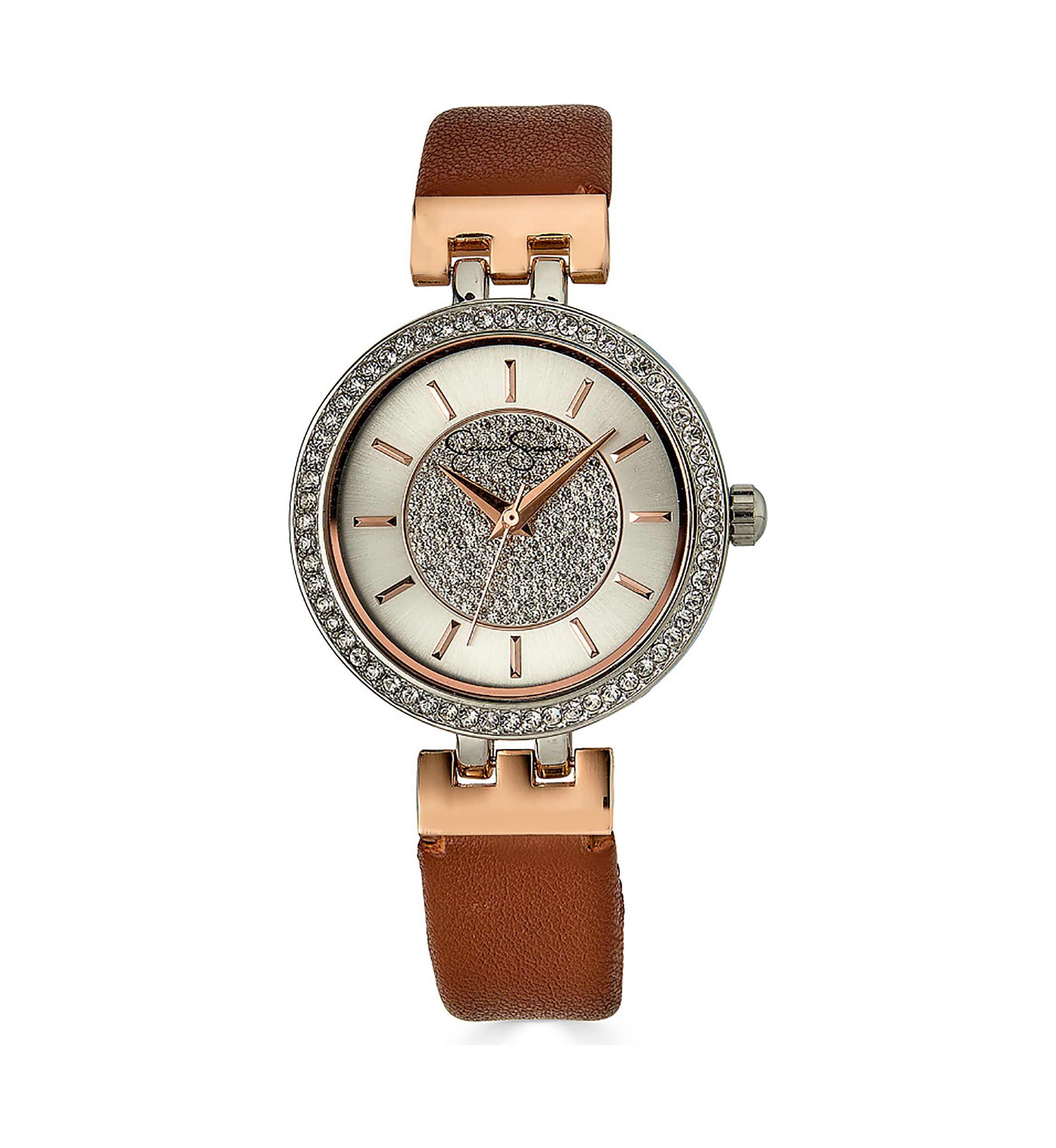 Two Tone Pavé Crystal Dial Strap Watch