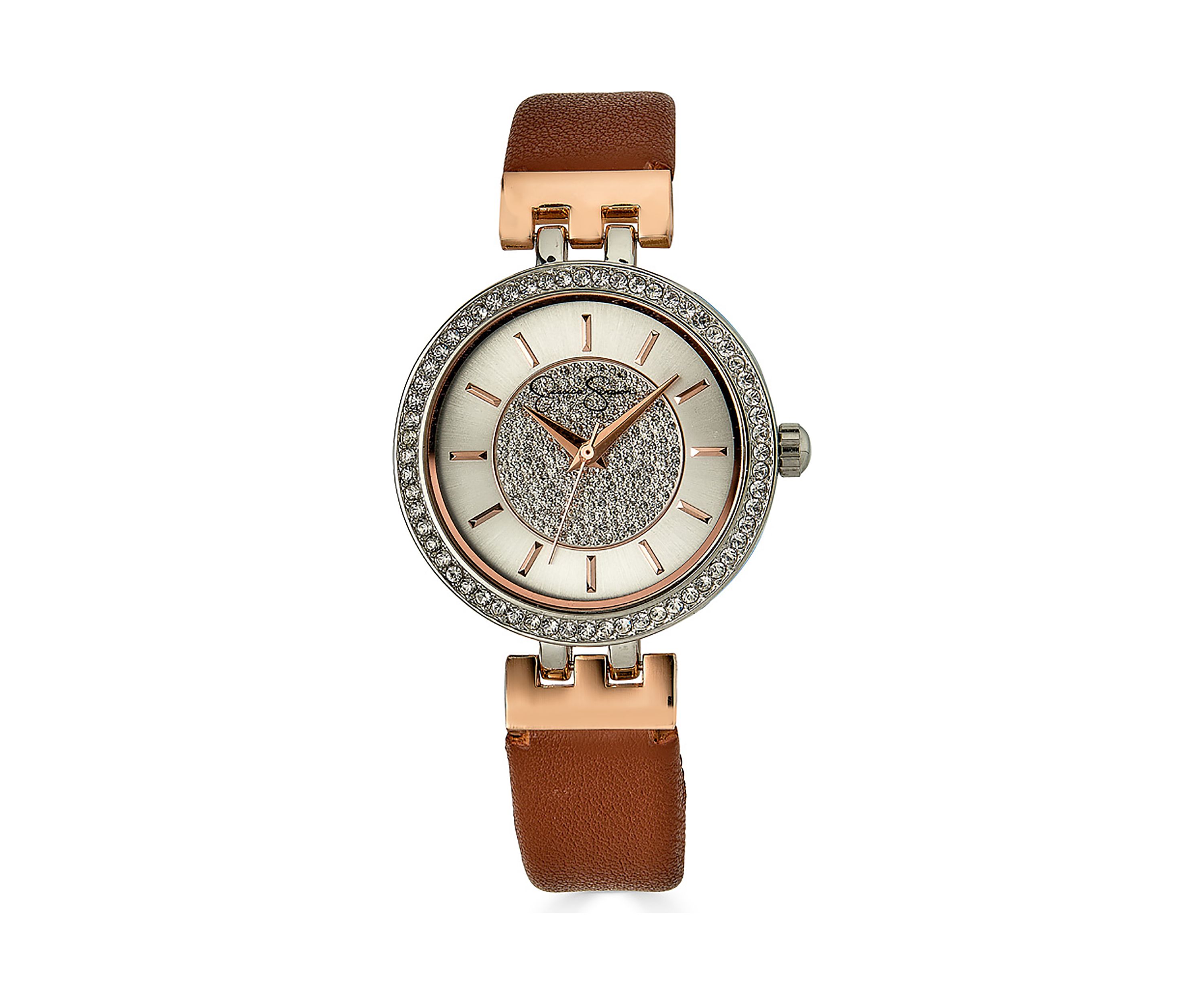 Two Tone Pavé Crystal Dial Strap Watch