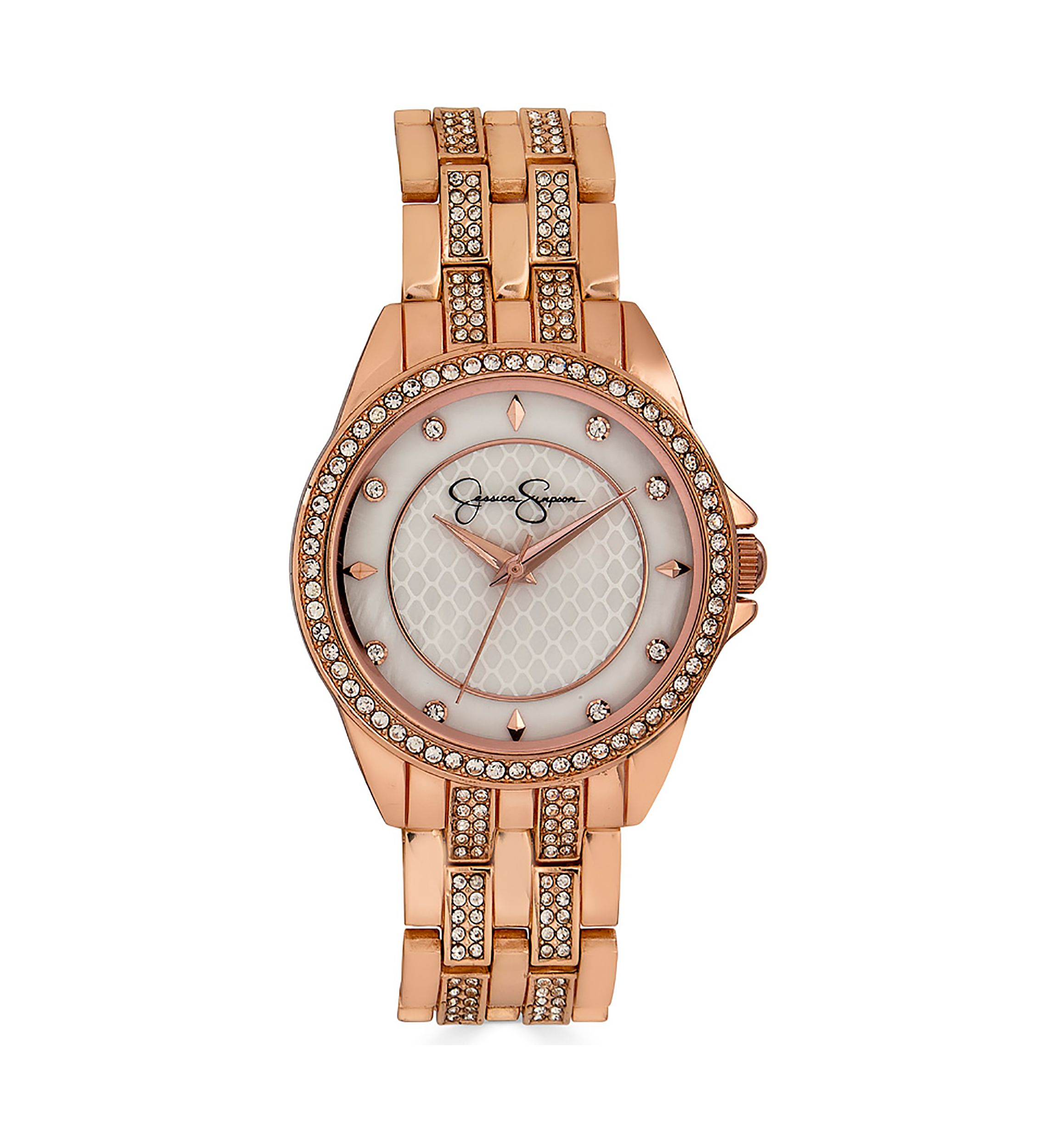 Rose Gold Tone Crystal Mother of Pearl Dial Bracelet Watch