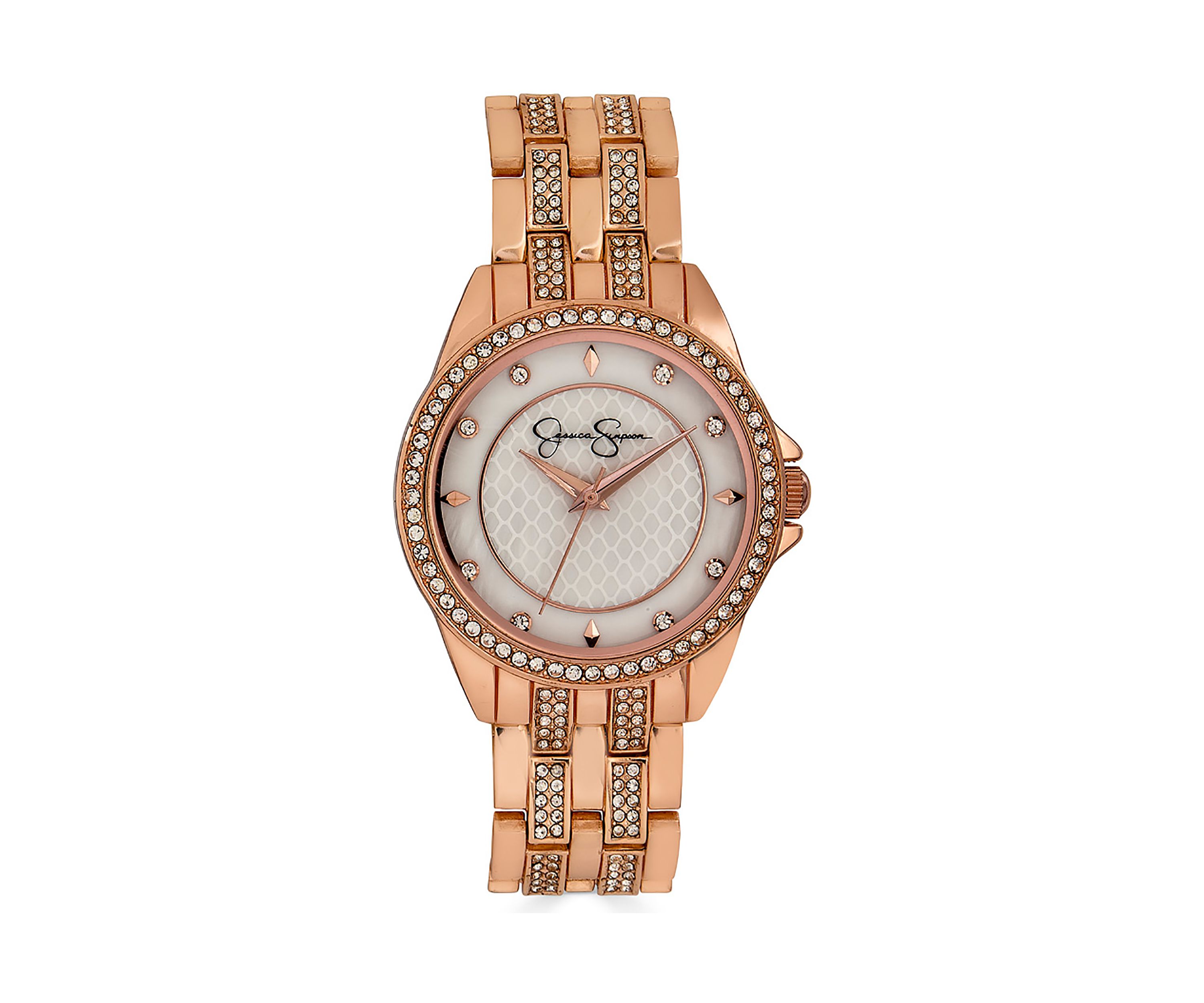 Rose Gold Tone Crystal Mother of Pearl Dial Bracelet Watch