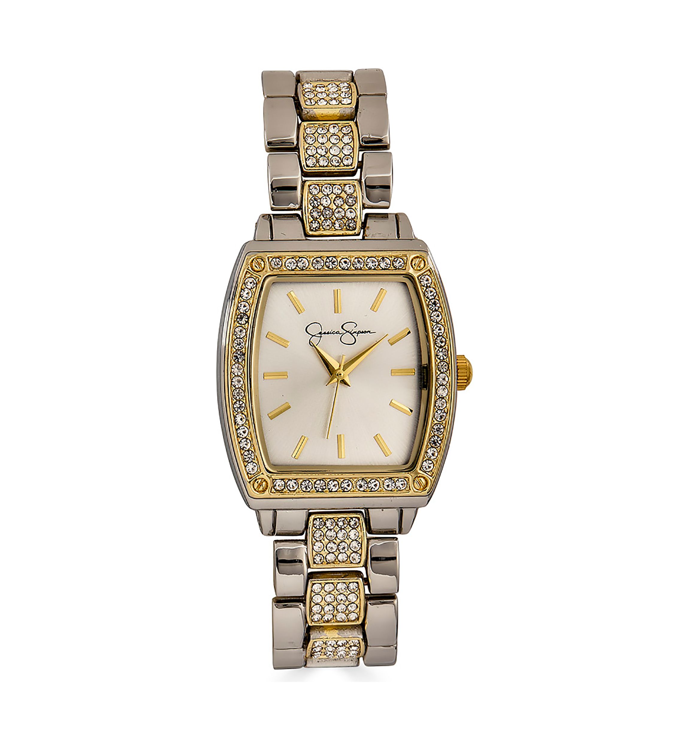Two Tone Tonneau Crystal Bracelet Watch