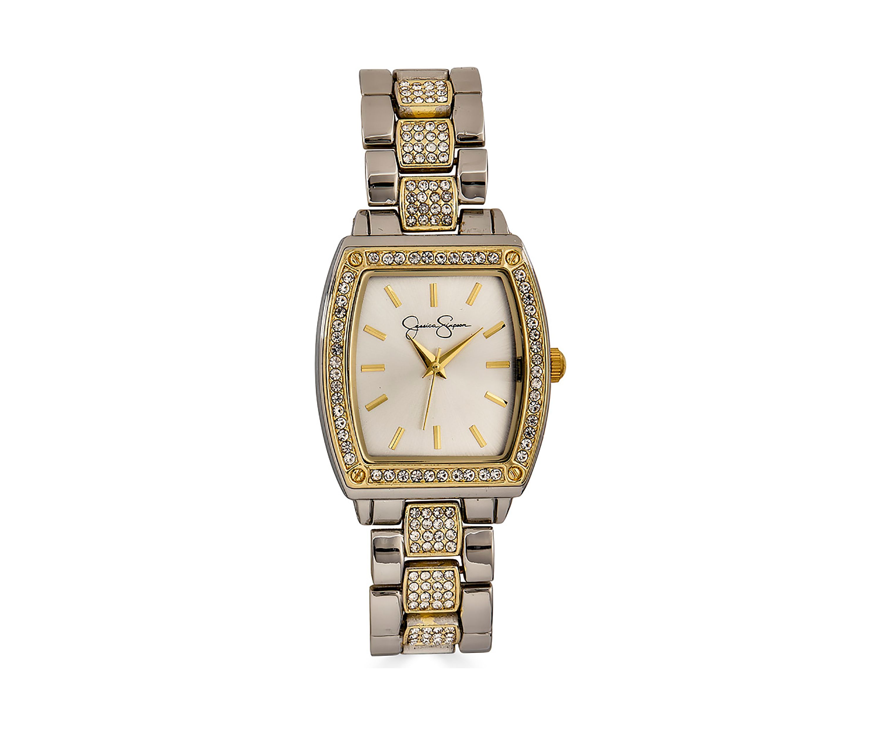 Two Tone Tonneau Crystal Bracelet Watch