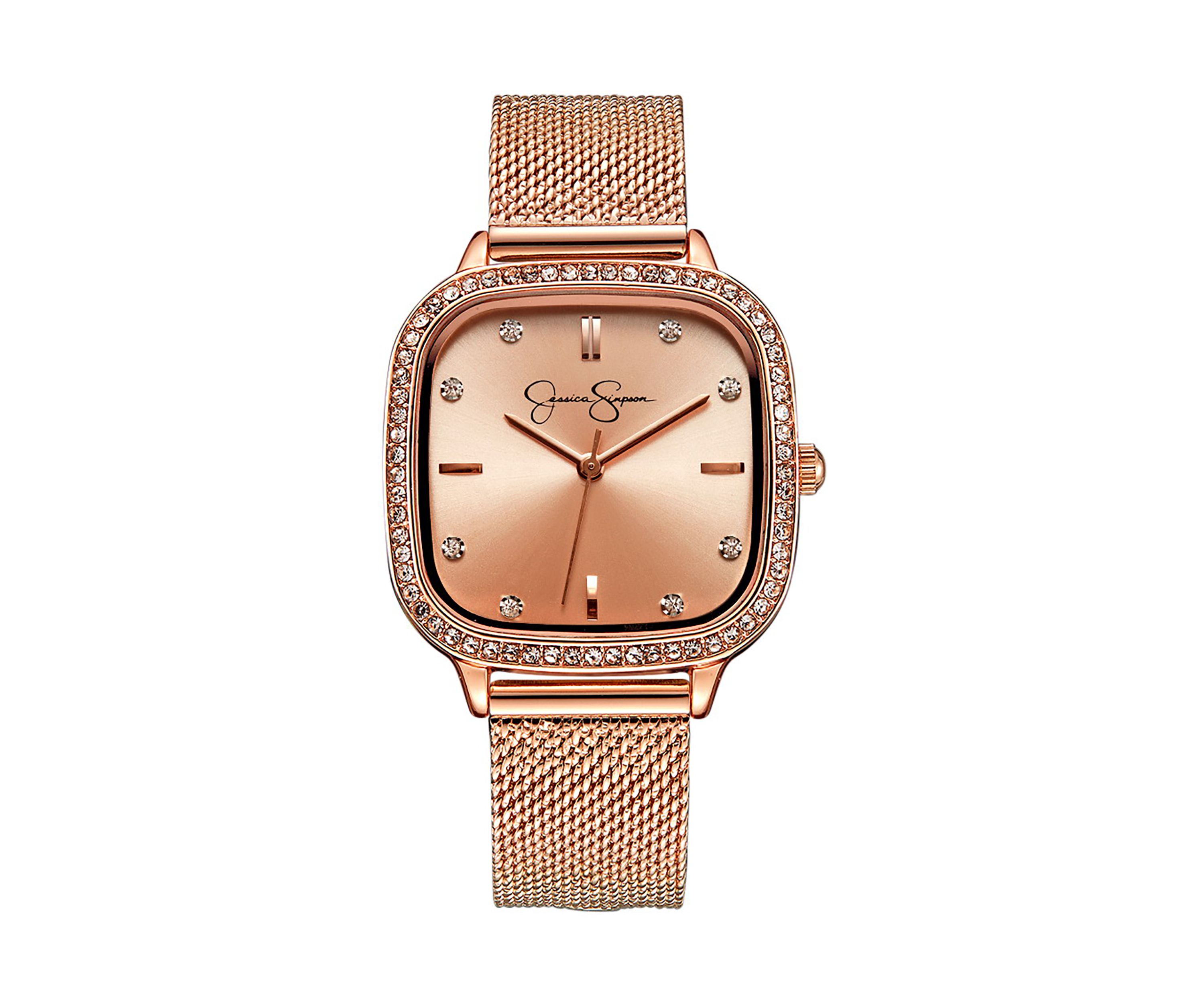 Rose Gold Tone Crystal Bezel Mesh Watch