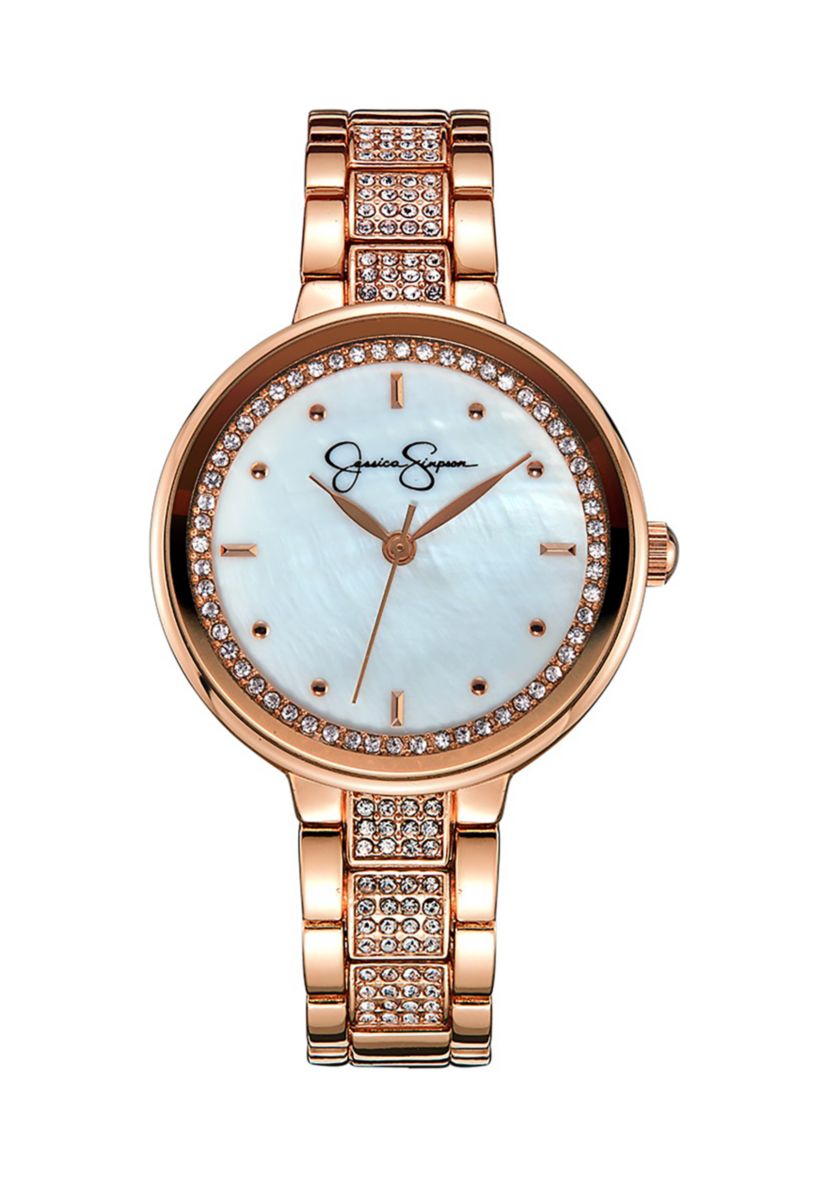 Rose Gold Tone Crystal and Genuine Mother of Pearl Dial Watch