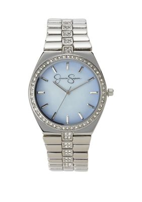 Jessica Simpson Women's Silver Tone 34 Millimeter Blue Case Watch