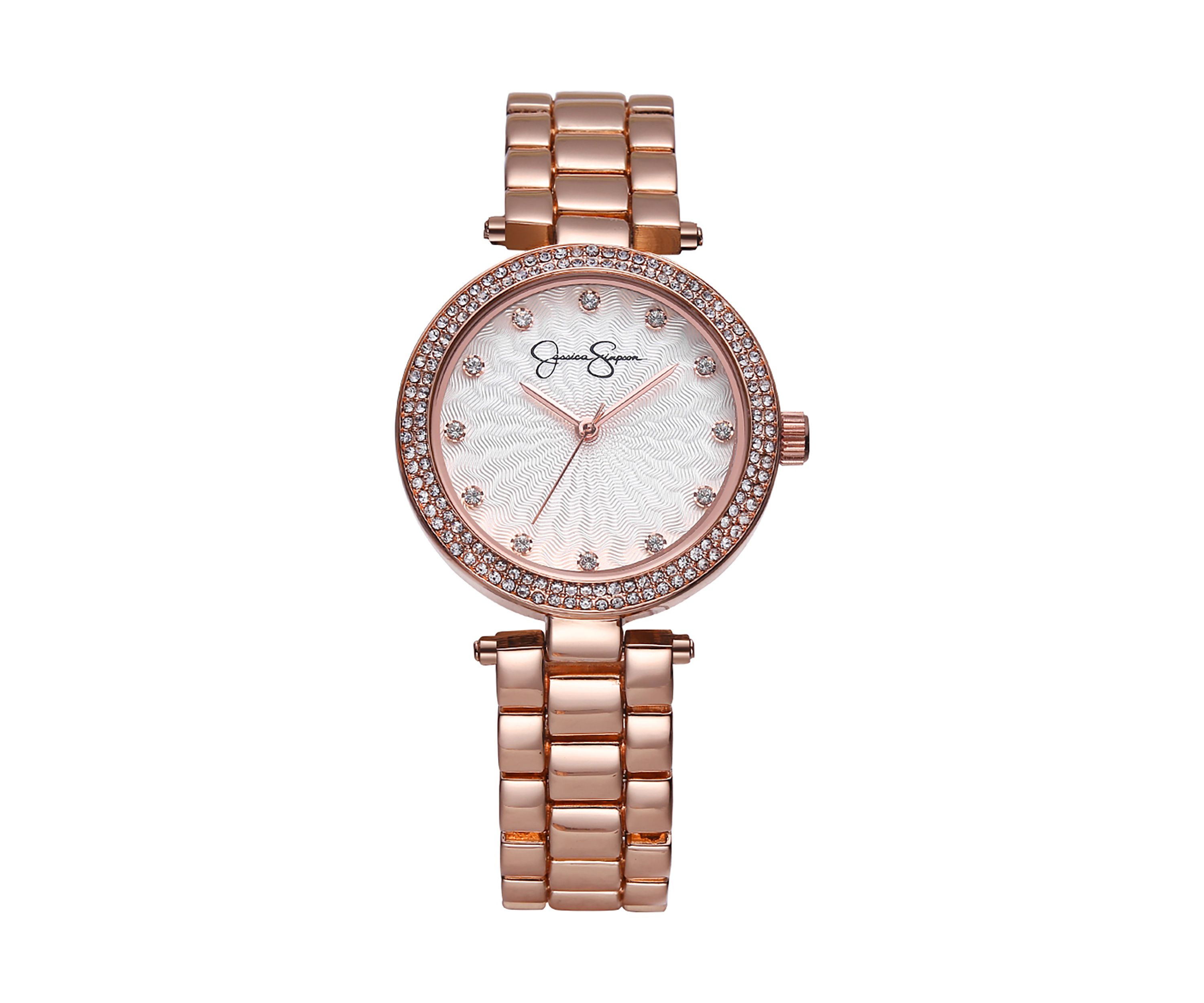 Rose Gold Tone Crystal Textured Dial Bracelet Watch