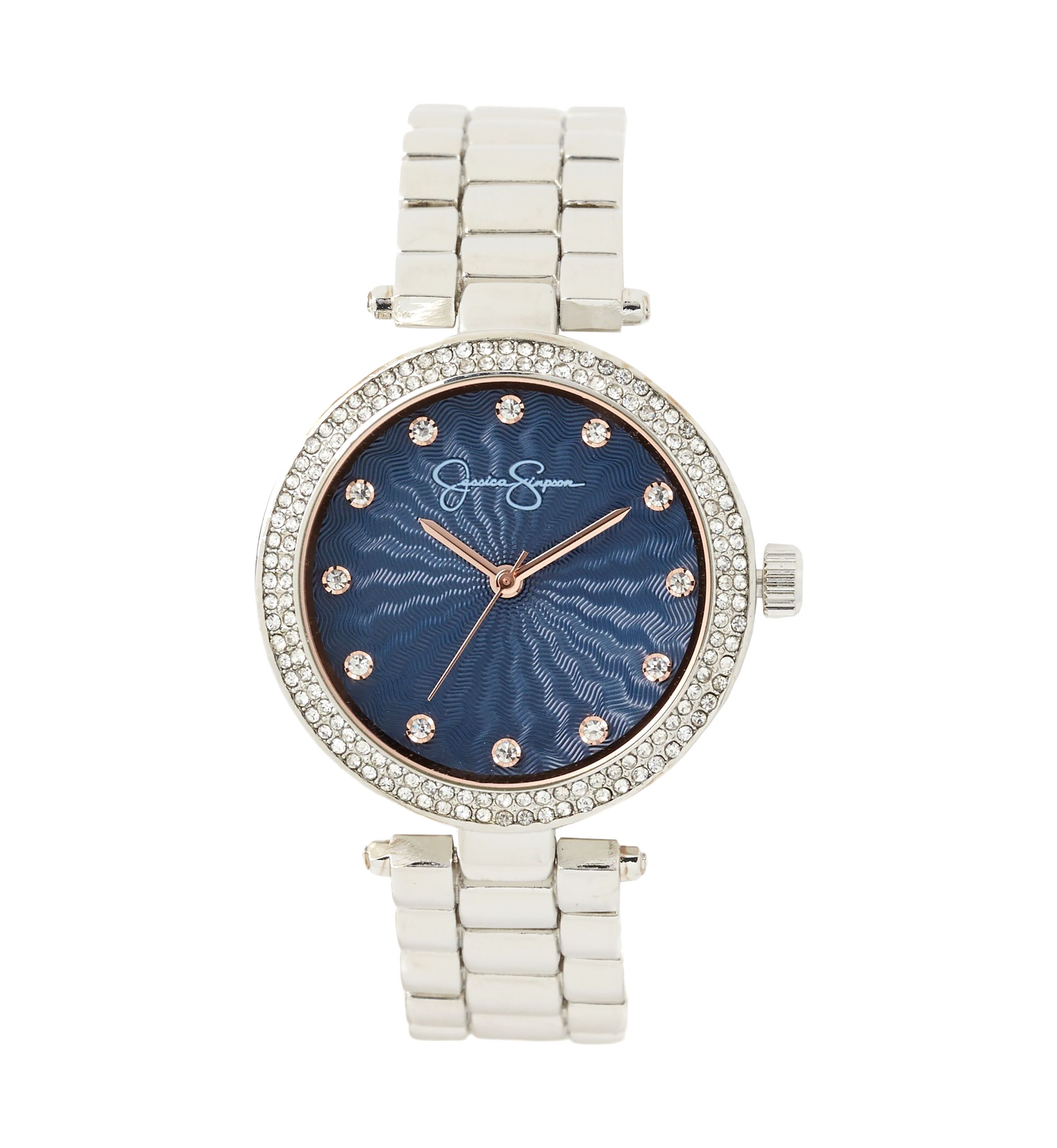 Silver Tone Rose Bezel Diamond Watch