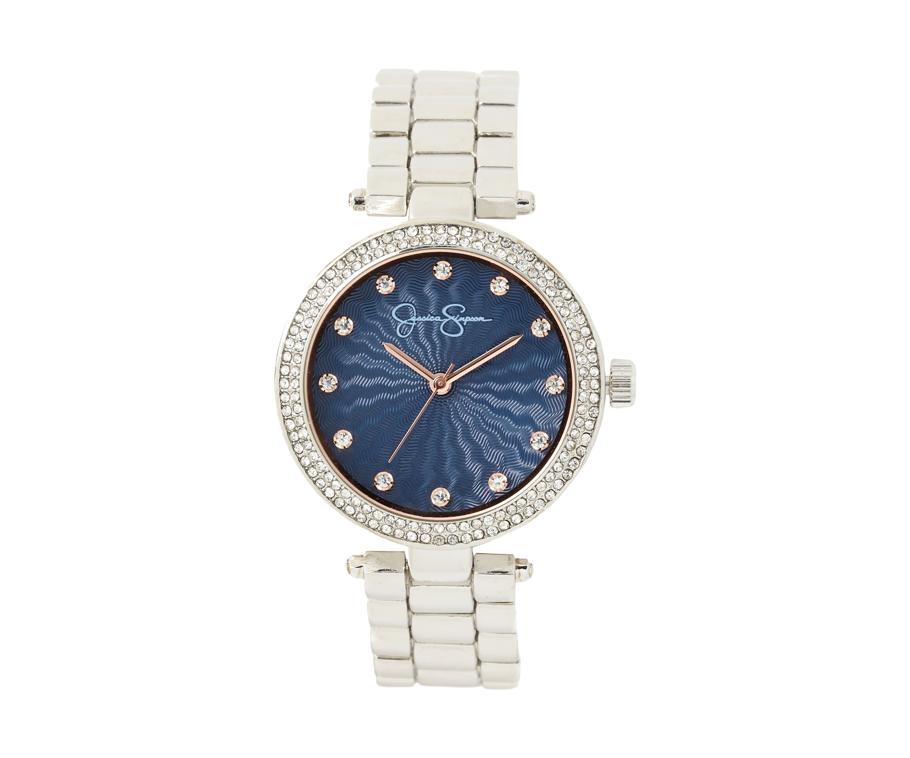 Silver Tone Rose Bezel Diamond Watch
