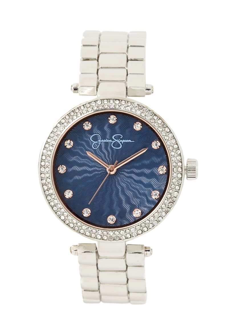 Silver Tone Rose Bezel Diamond Watch