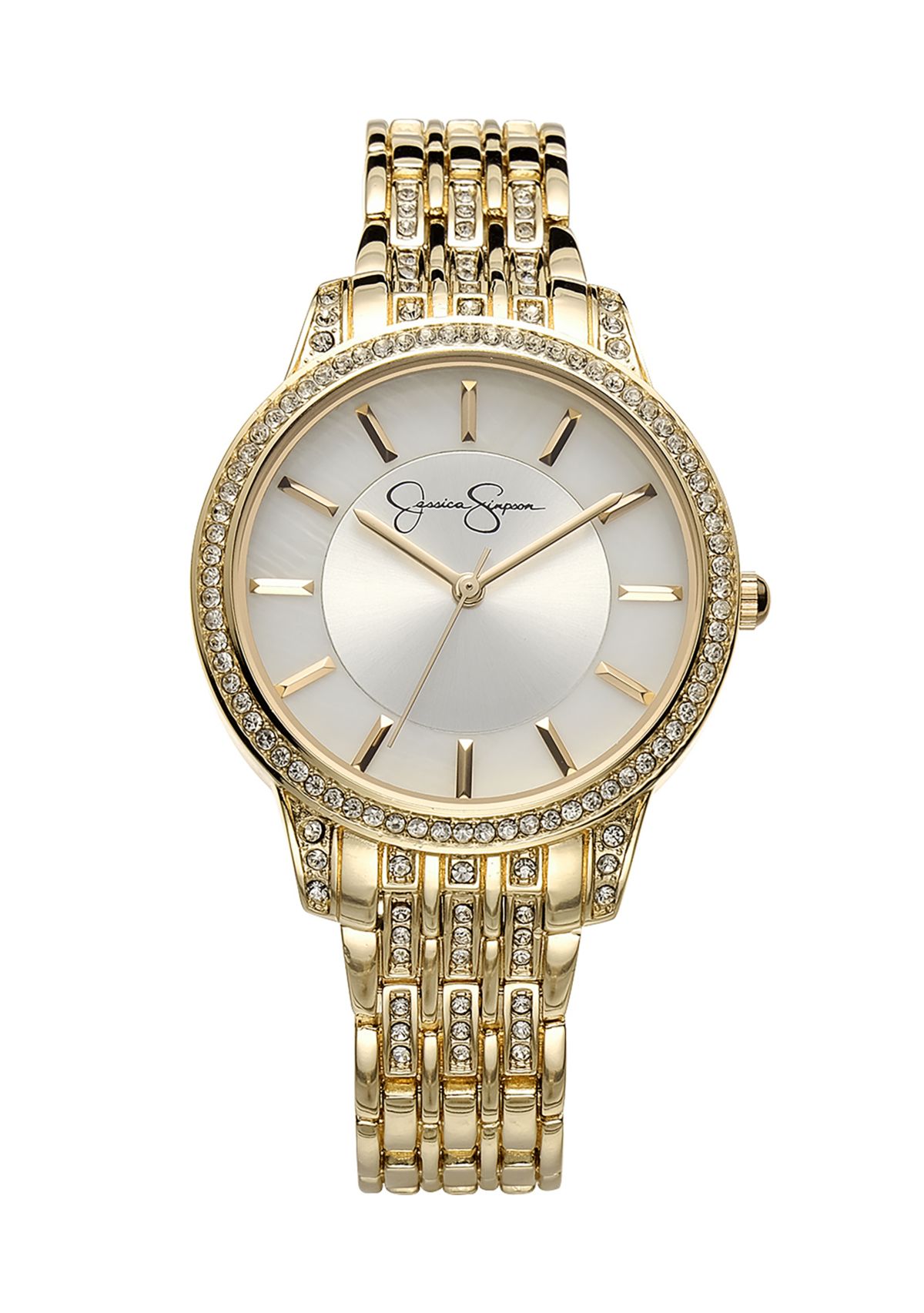 Gold Tone Crystal Sunray Dial Watch