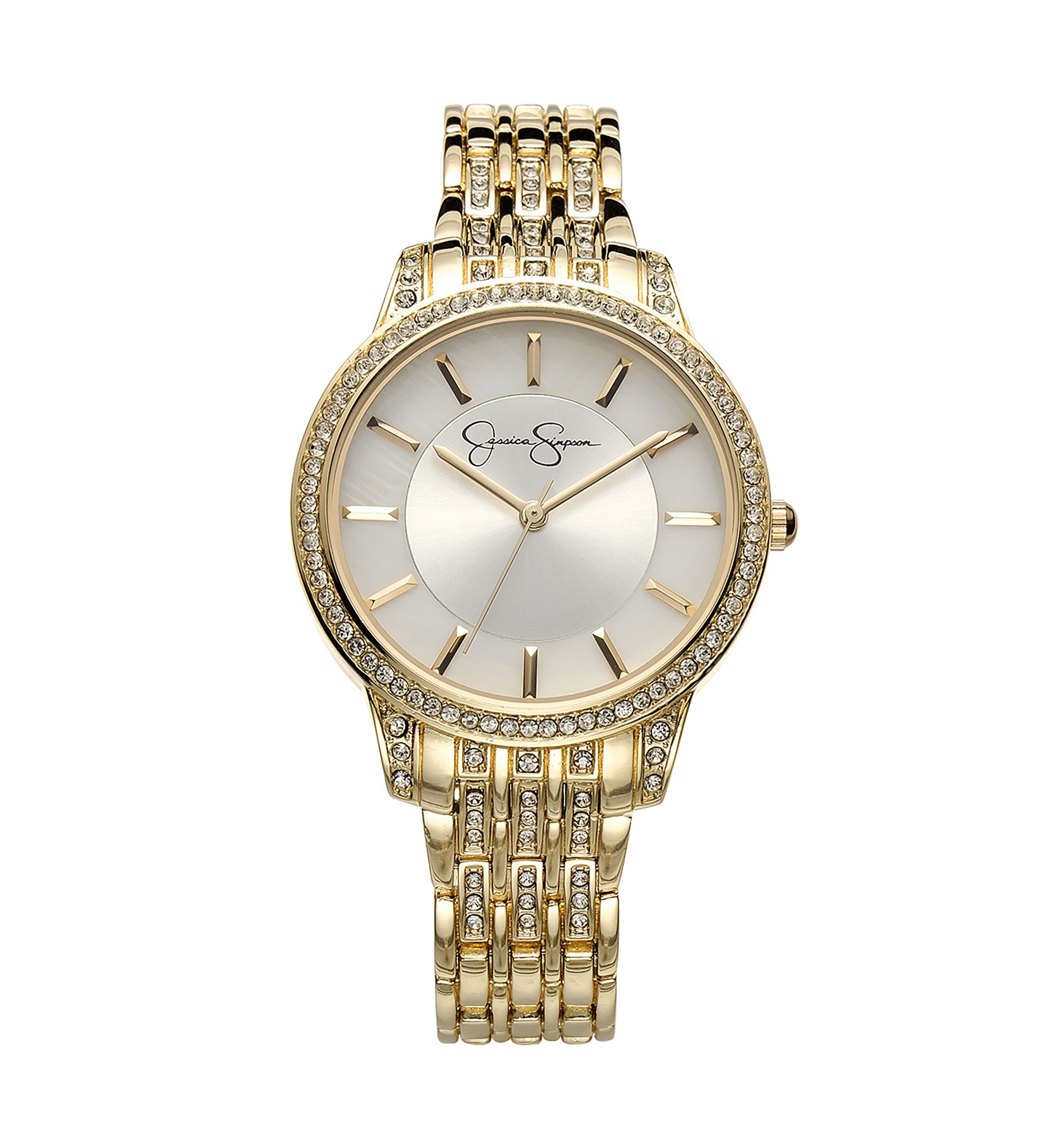 Gold Tone Crystal Sunray Dial Watch