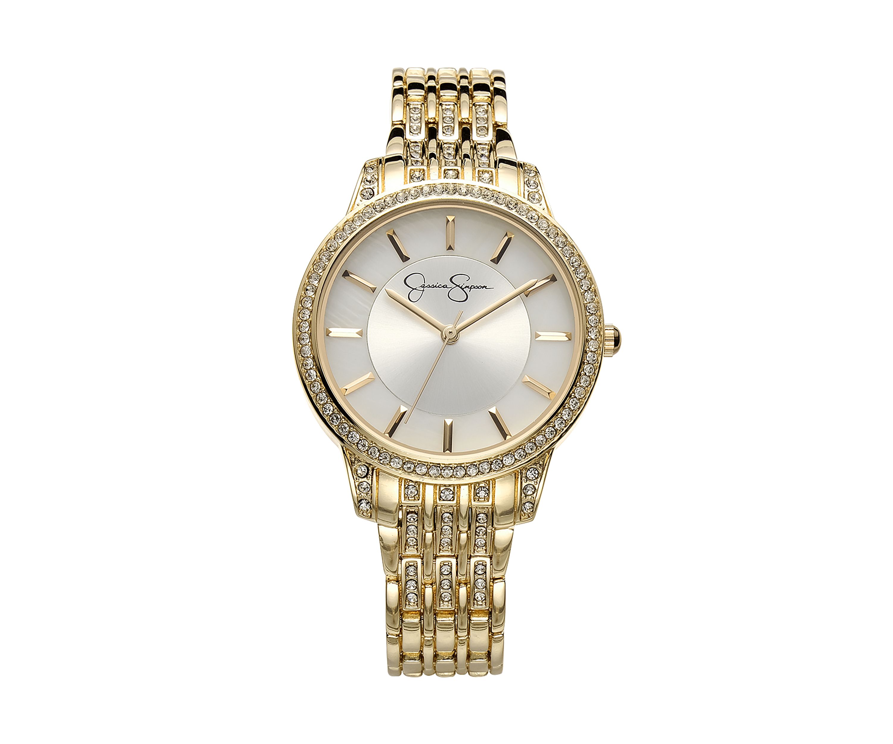 Gold Tone Crystal Sunray Dial Watch