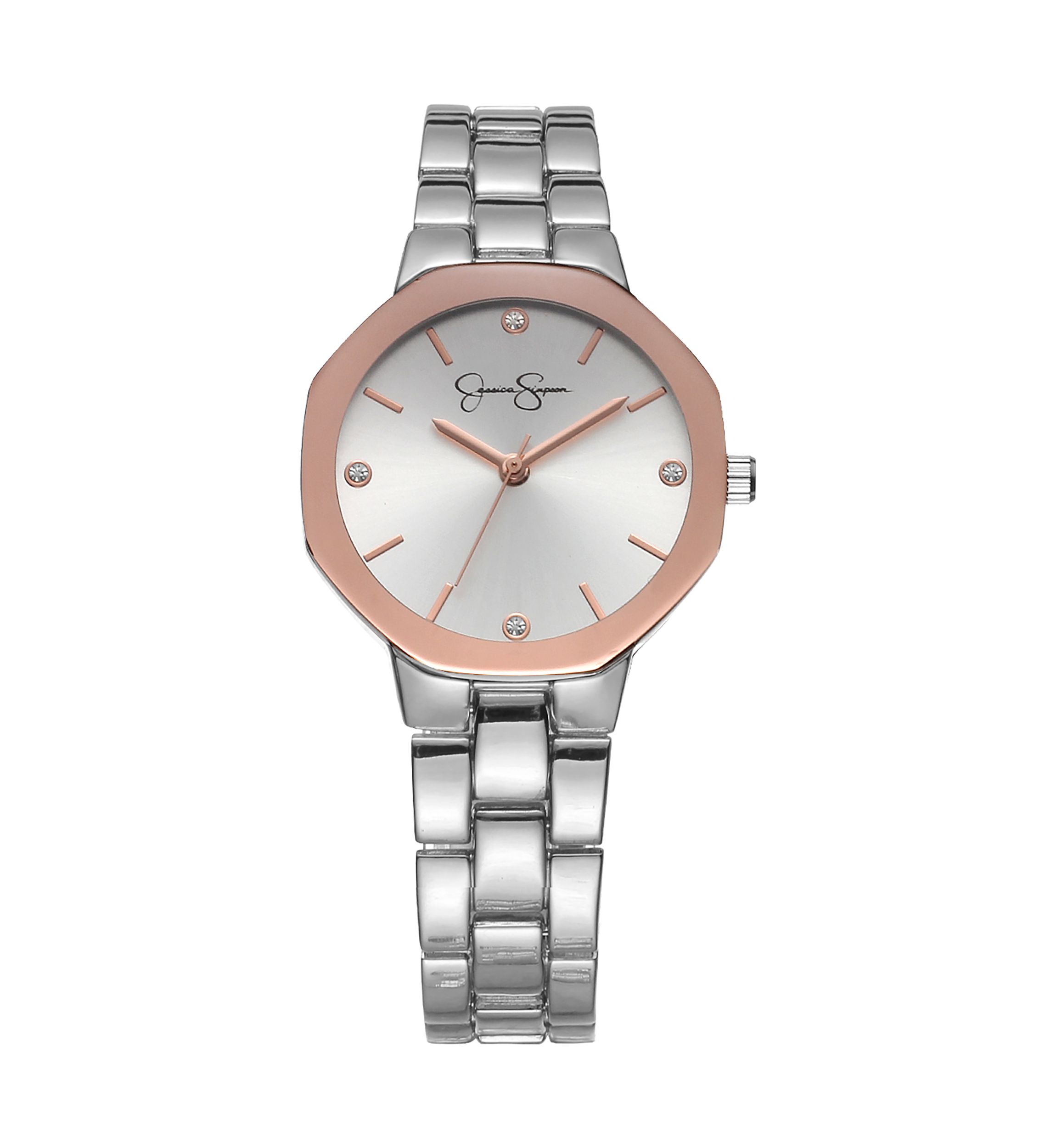 Silver Tone Rose Mettalized Bezel Bracelet Watch