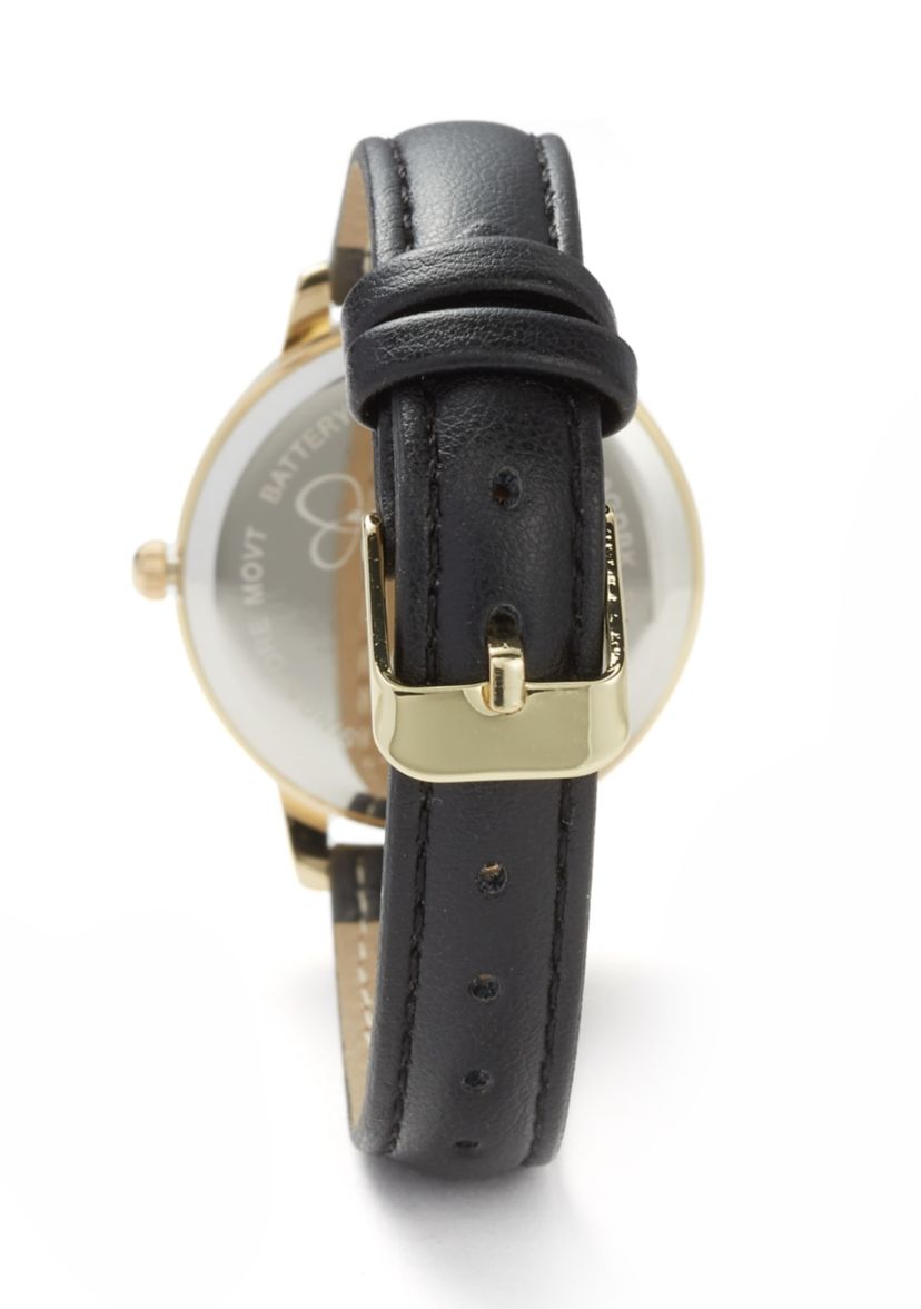 Gold Tone Black Faceted Glass Strap Watch