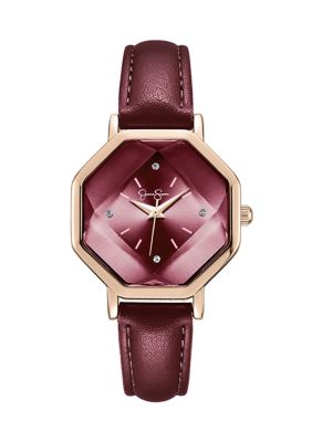 Jessica Simpson Rose Gold Tone Faceted Glass Strap Watch | Belk display picture 1