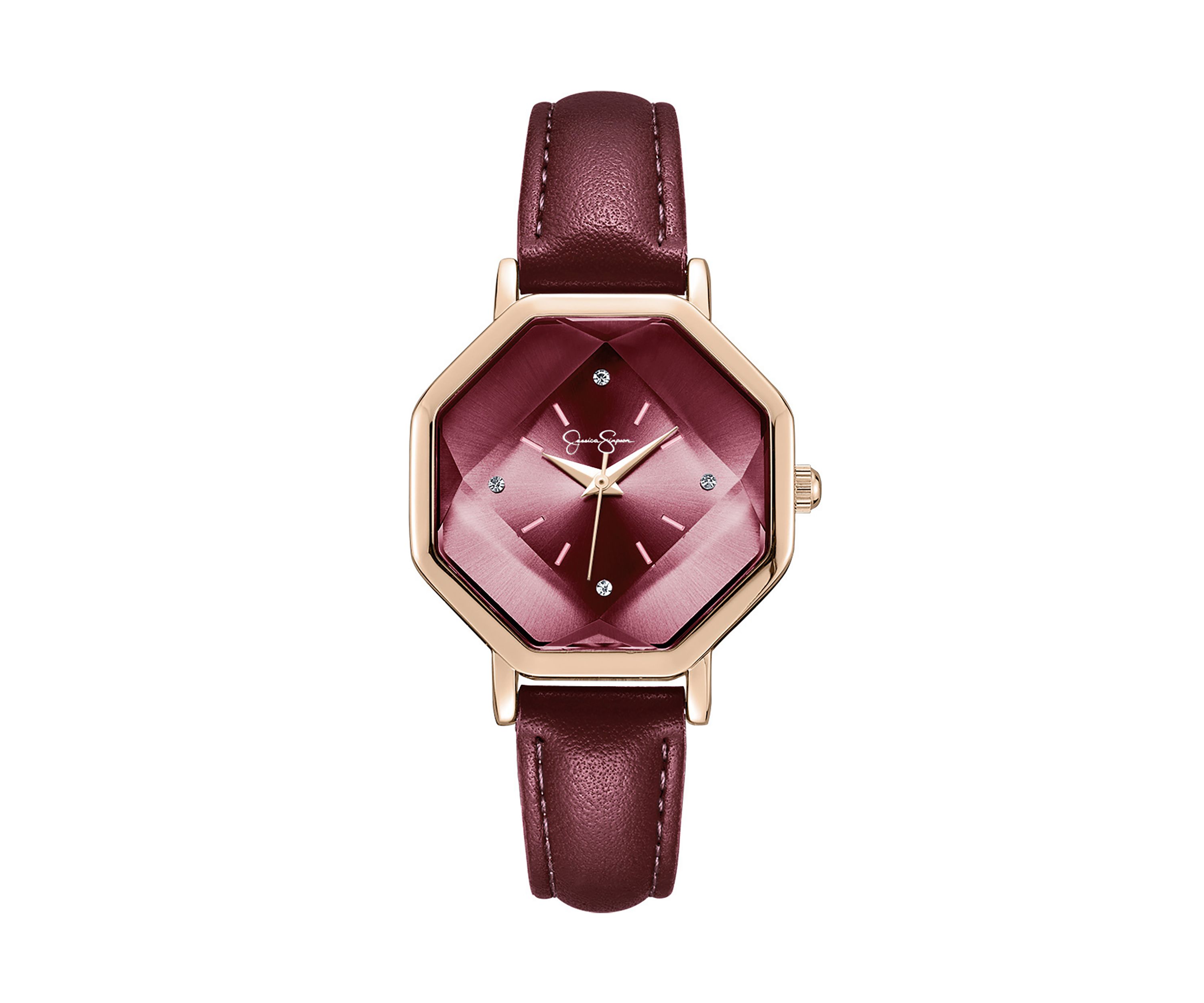 Rose Gold Tone Faceted Glass Strap Watch