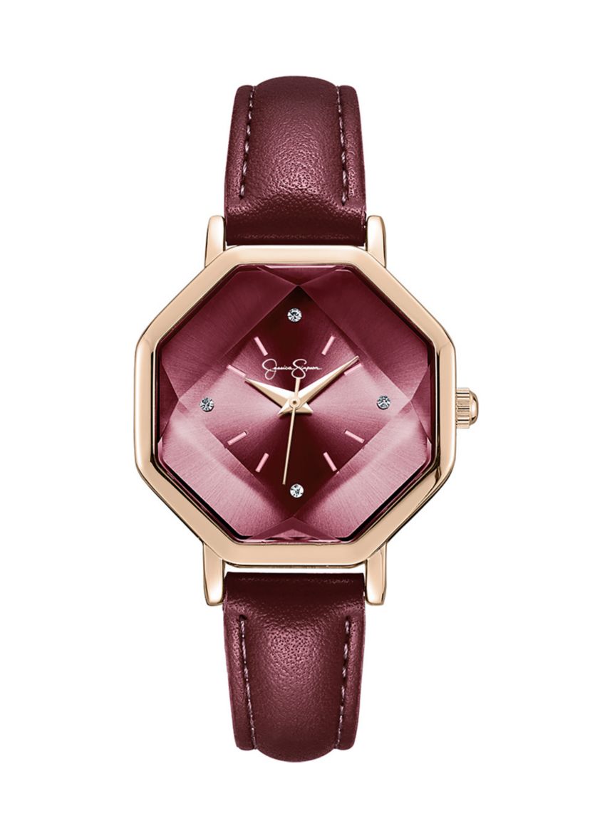 Rose Gold Tone Faceted Glass Strap Watch