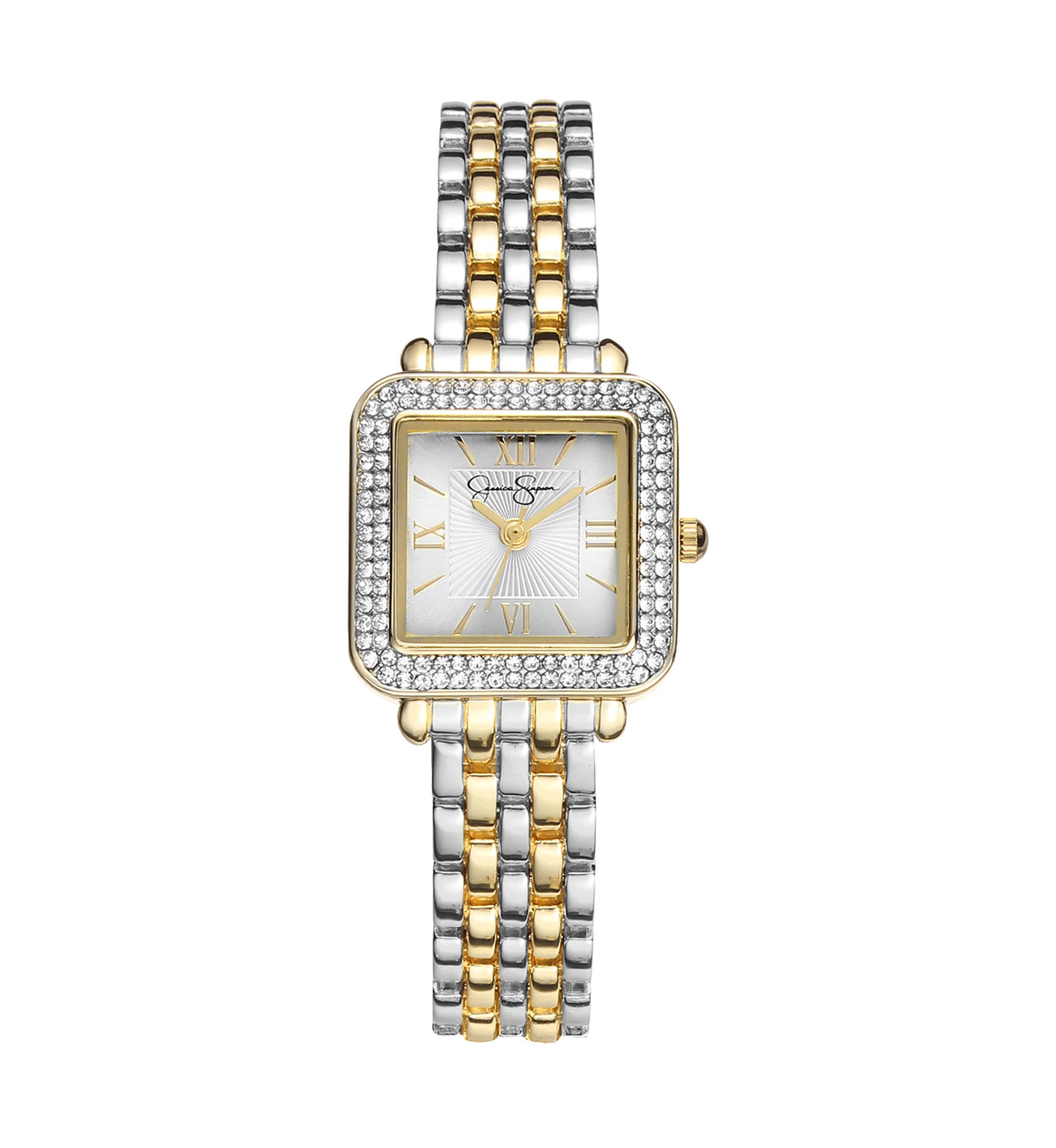 Crystal Pave Square Tri-Tone Watch