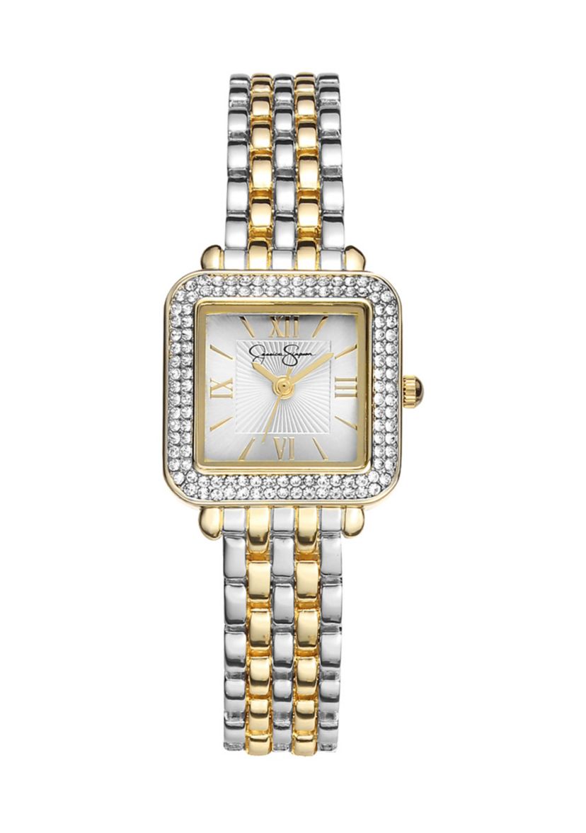 Crystal Pave Square Tri-Tone Watch