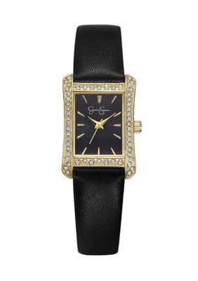 Jessica Simpson Women's Gold Tone Rectangle Dial Faceted Bezel Watch