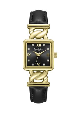 Jessica Simpson Women's Leather Gold Tone Analog Watch