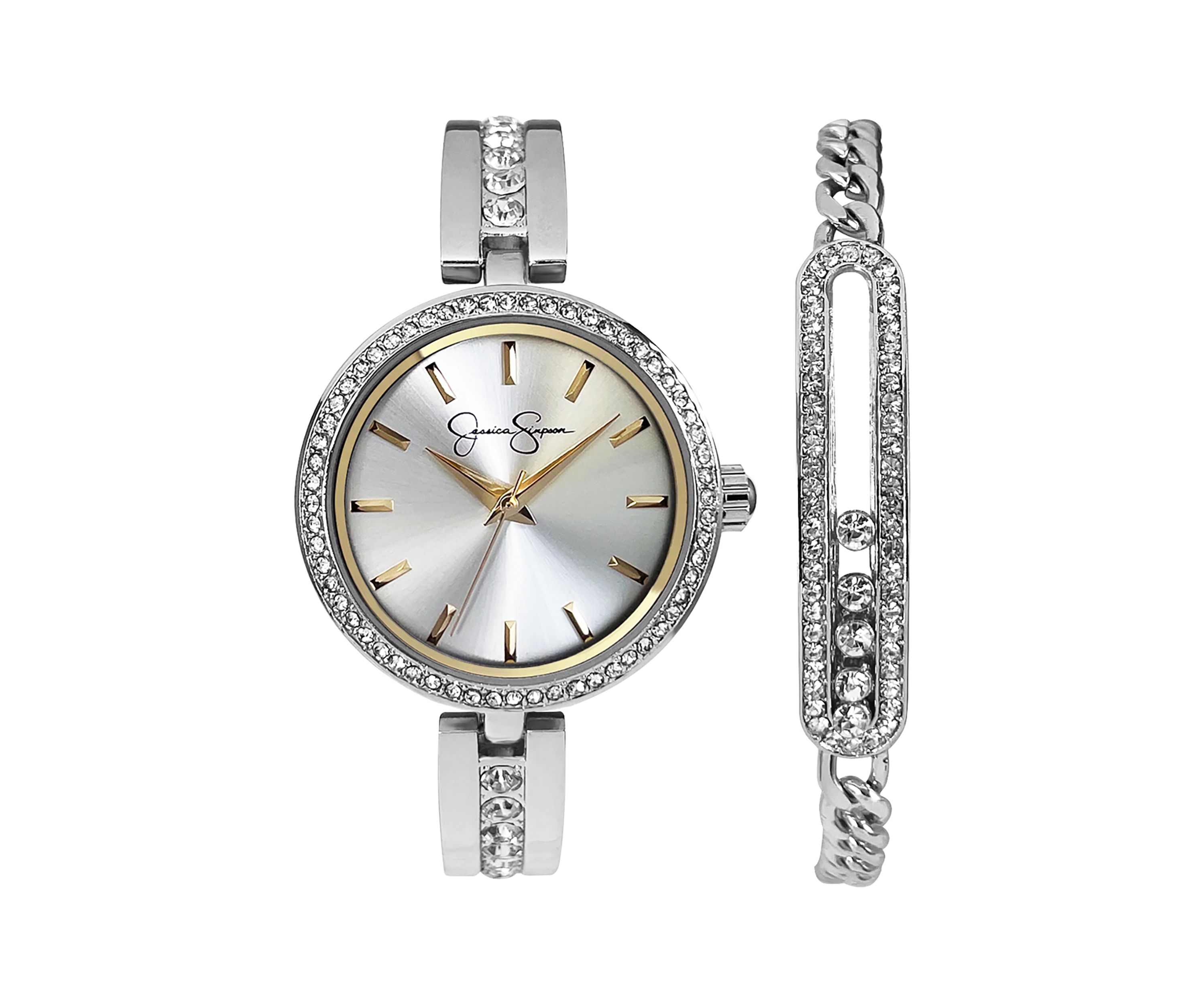 Silver Tone Crystal Bracelet and Watch Set