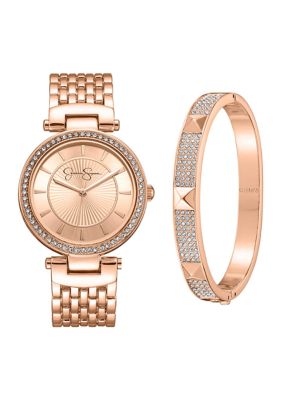 Jessica Simpson Women's Rose Watch and Pavé Bracelet Set