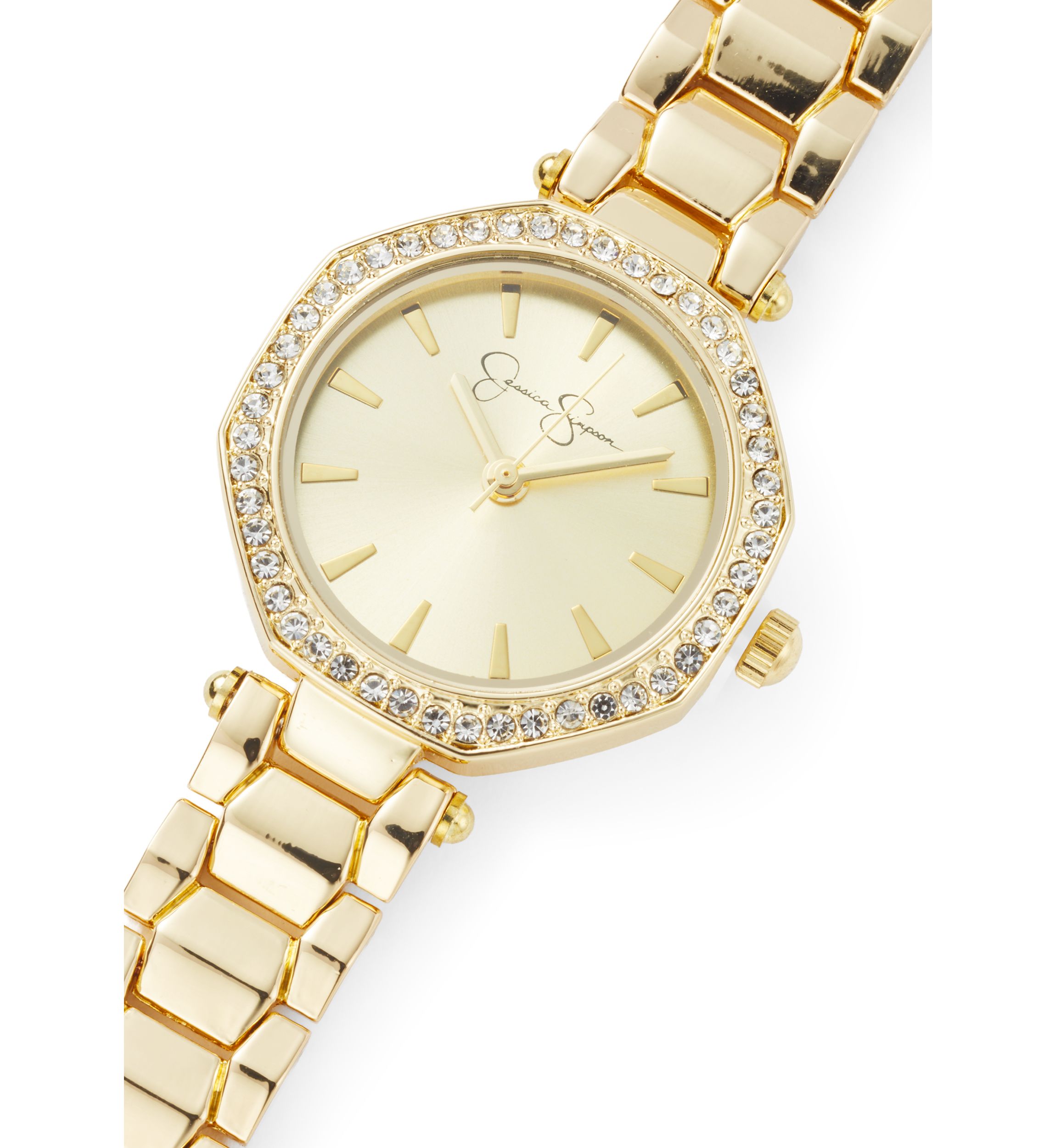 Jessica Simpson Womens Gold Tone Crystal Watch and Bracelet Set | Belk