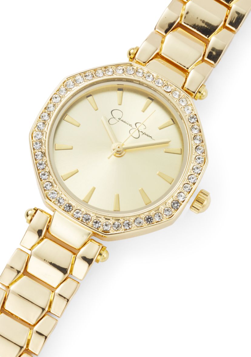 Jessica Simpson Womens Gold Tone Crystal Watch and Bracelet Set | Belk