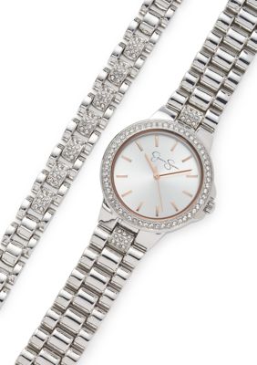 Jessica Simpson Womens Silver Tone Crystal Watch And  display picture 2