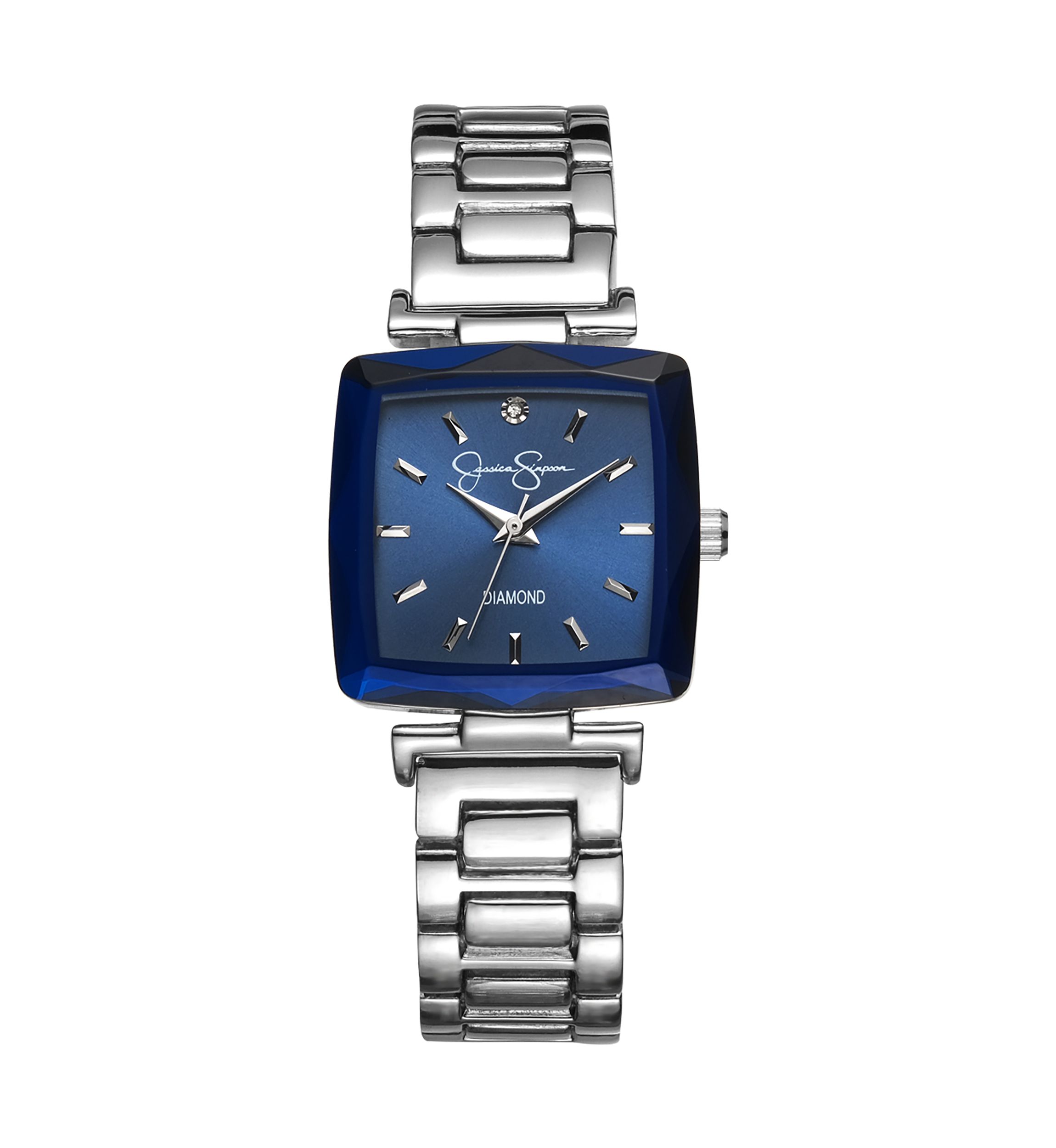 Silver Tone Faceted Bezel Bracelet Watch