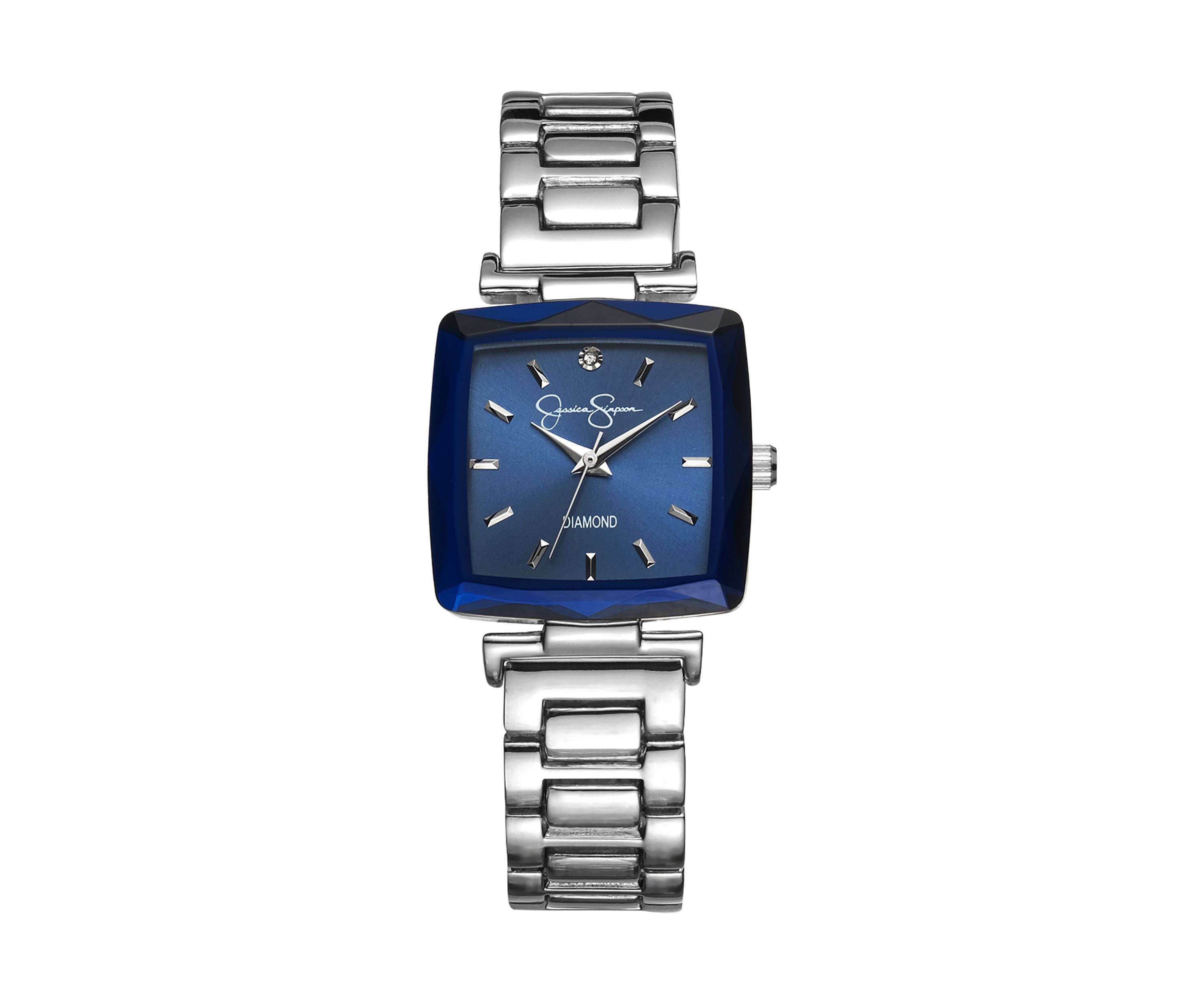 Silver Tone Faceted Bezel Bracelet Watch