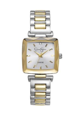 Jessica Simpson Women's Two Tone Faceted Bezel Watch