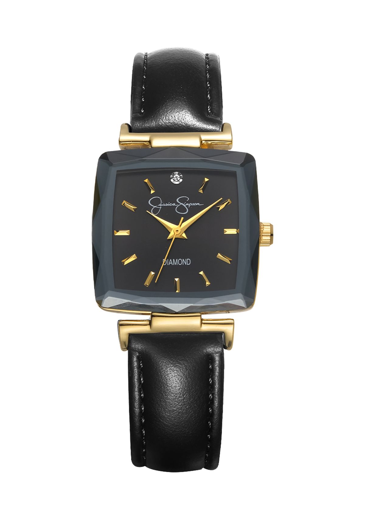 Gold Tone Faceted Bezel Strap Watch