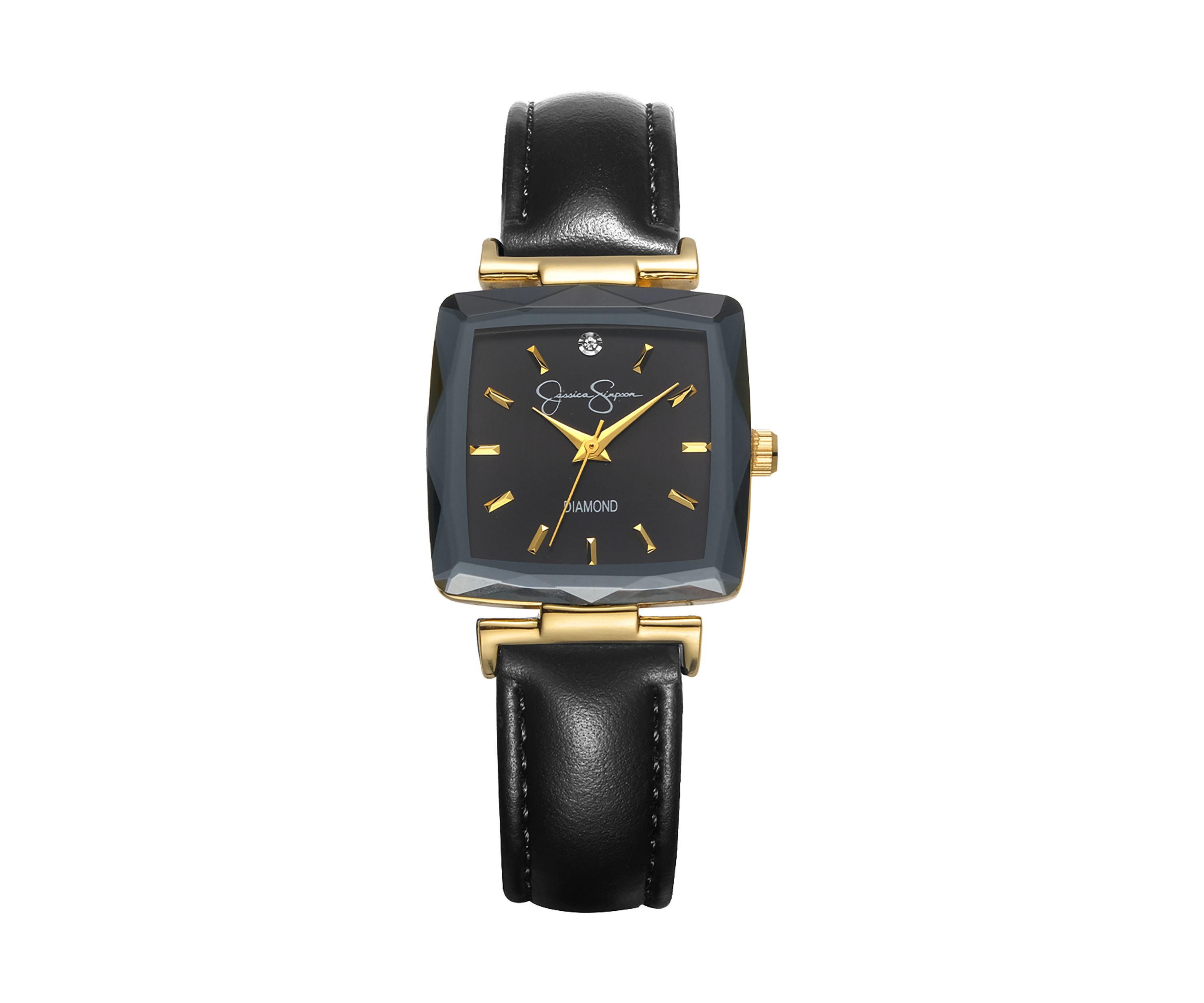 Gold Tone Faceted Bezel Strap Watch
