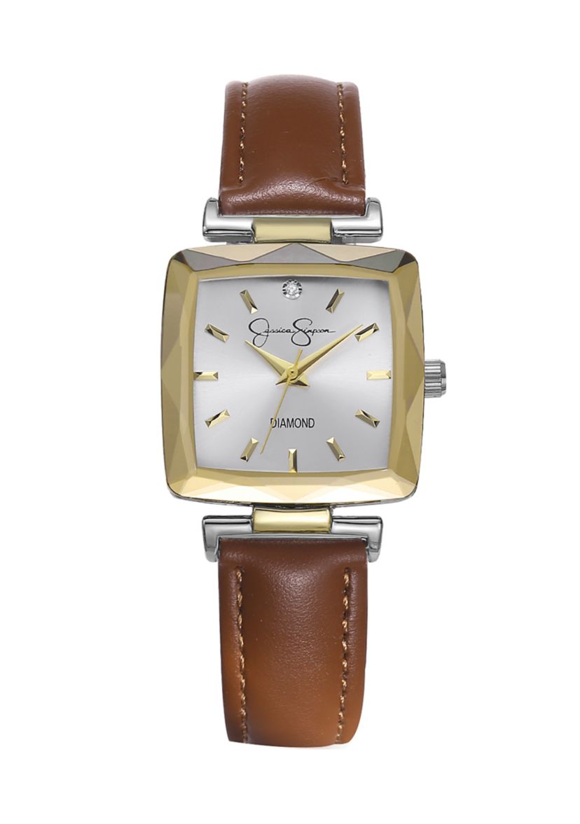 Two Tone Brown Leather Strap Watch