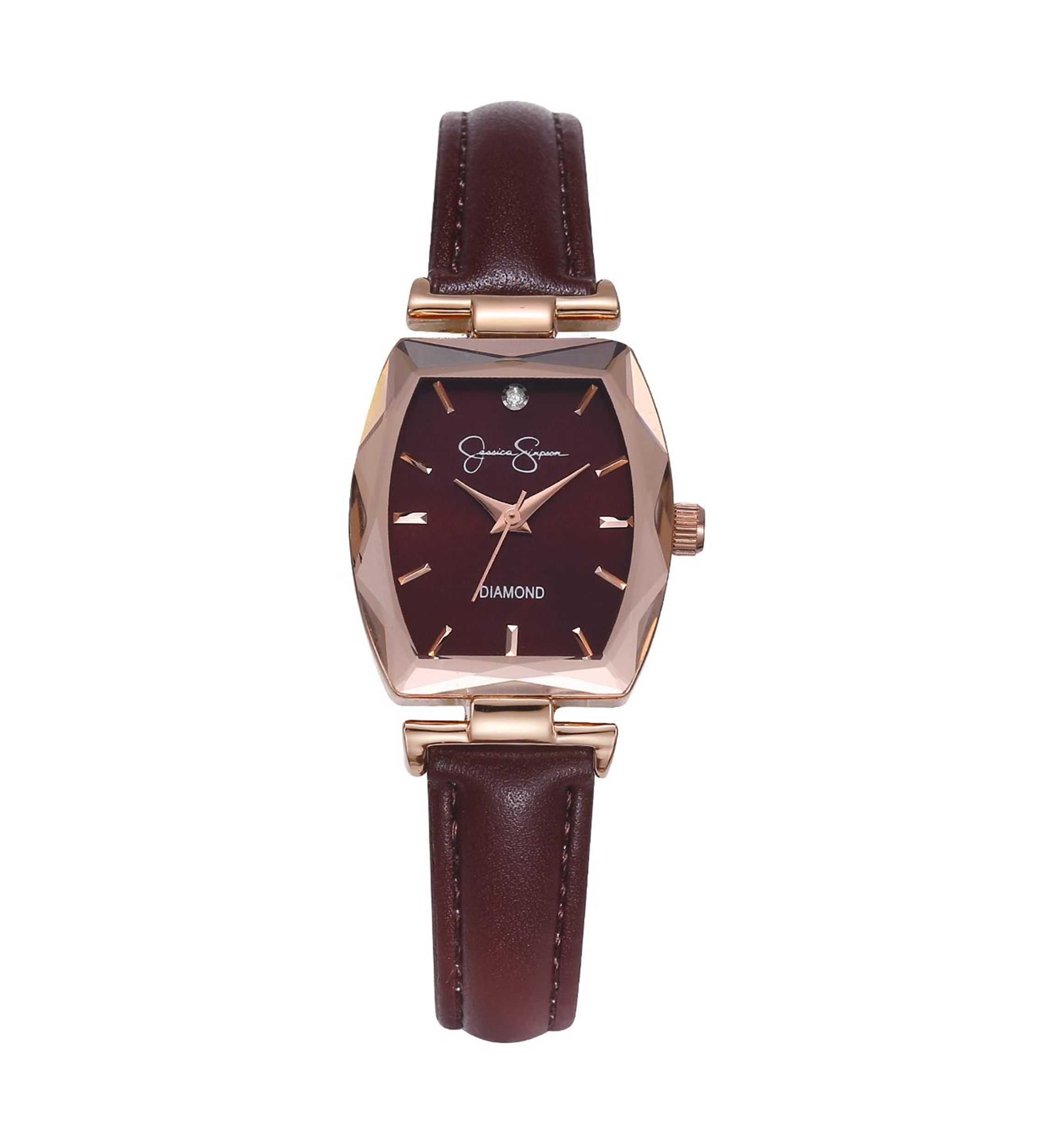Rose Gold Tone Faceted Bezel Watch