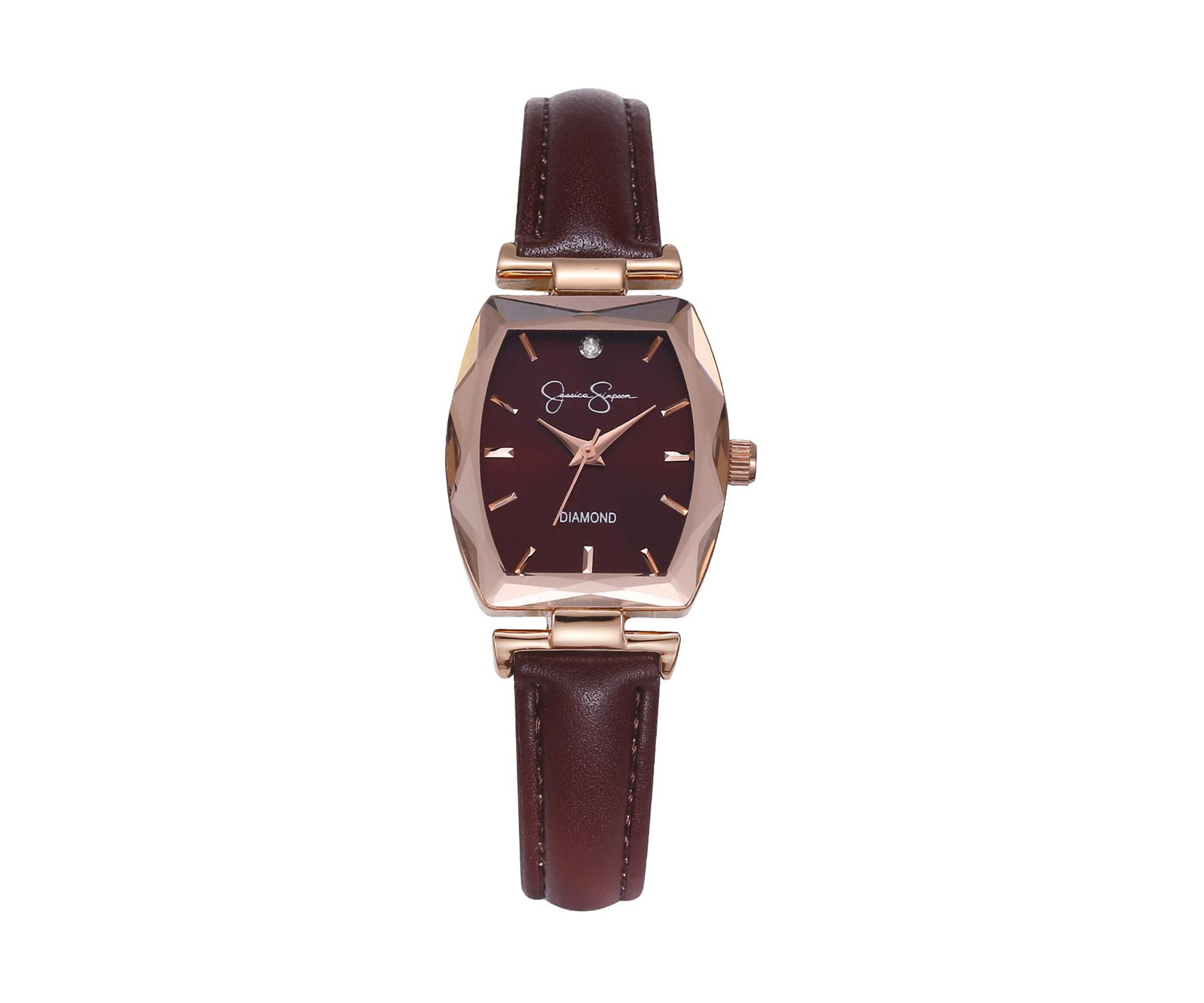 Rose Gold Tone Faceted Bezel Watch