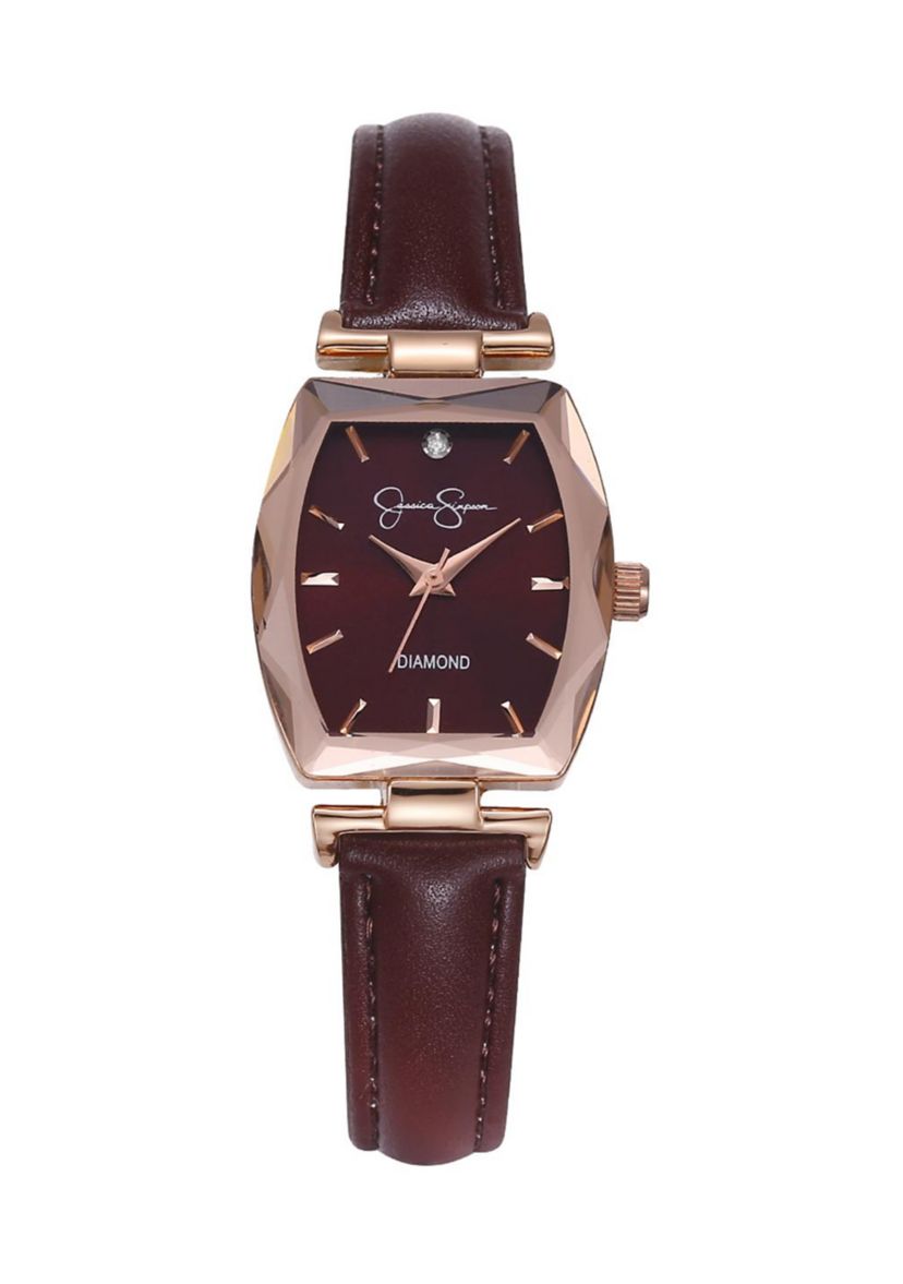 Rose Gold Tone Faceted Bezel Watch