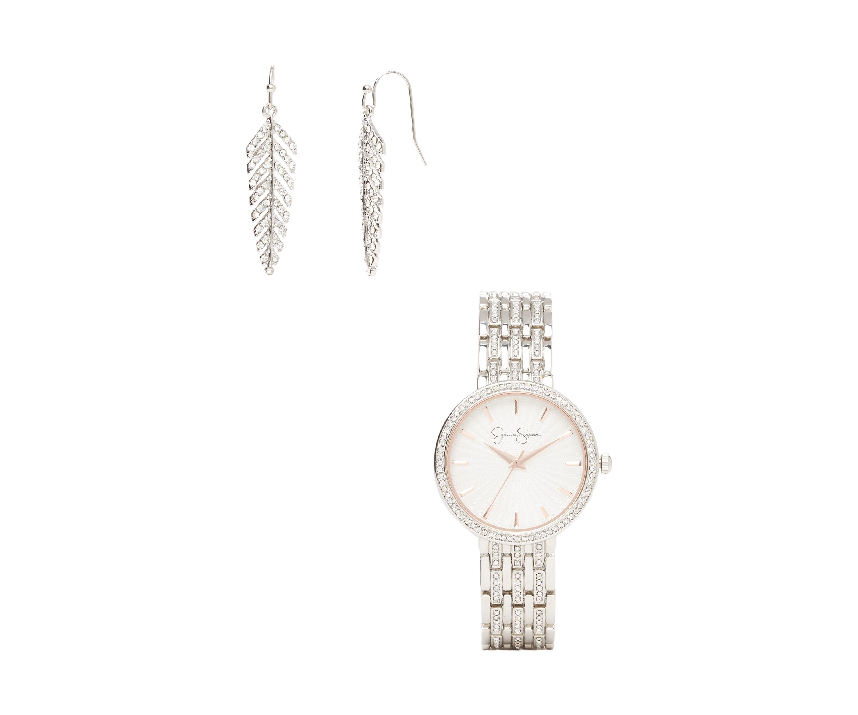 Crystal Bezel Watch and Feather Earrings Set 