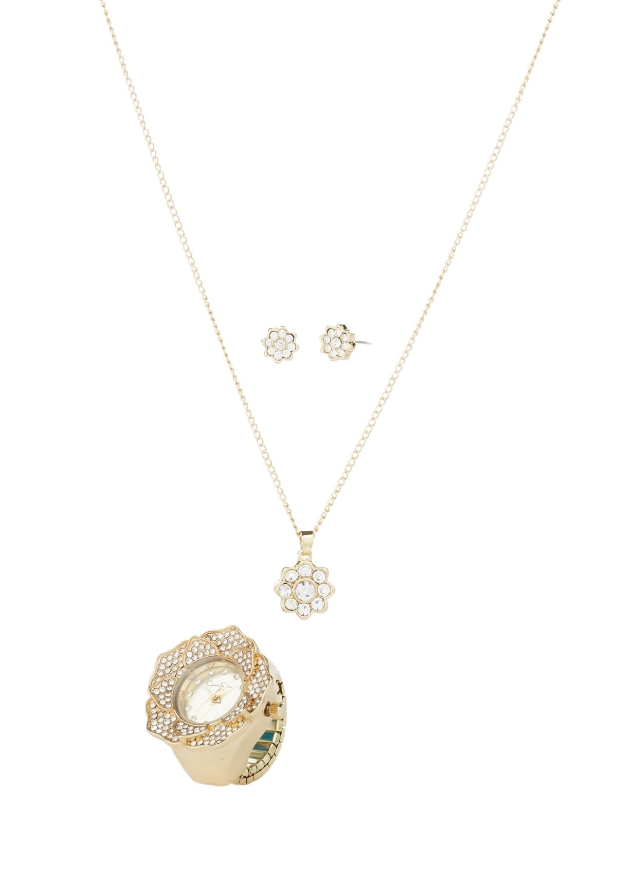 Crystal Flower Watch Ring Set