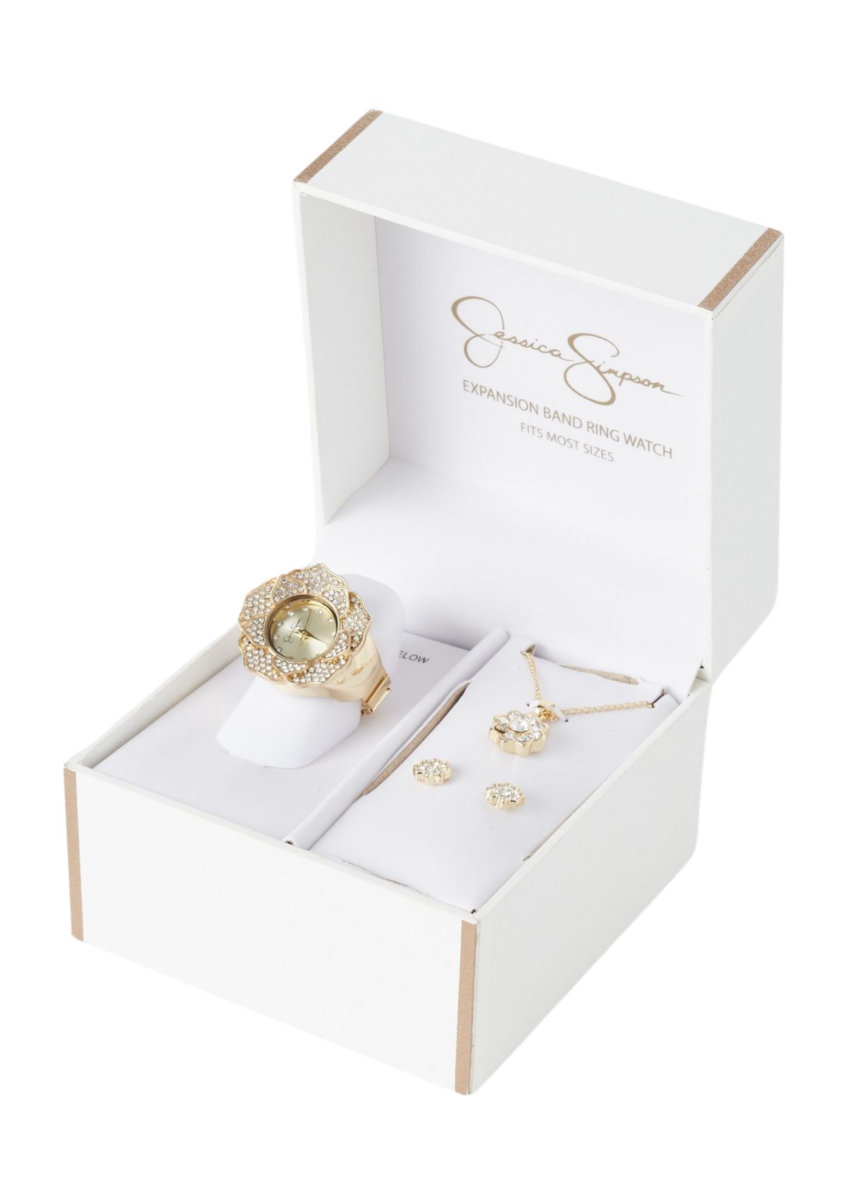 Crystal Flower Watch Ring Set