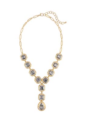 evie  emma Gold Tone Hematite Framed Stone Y Necklace