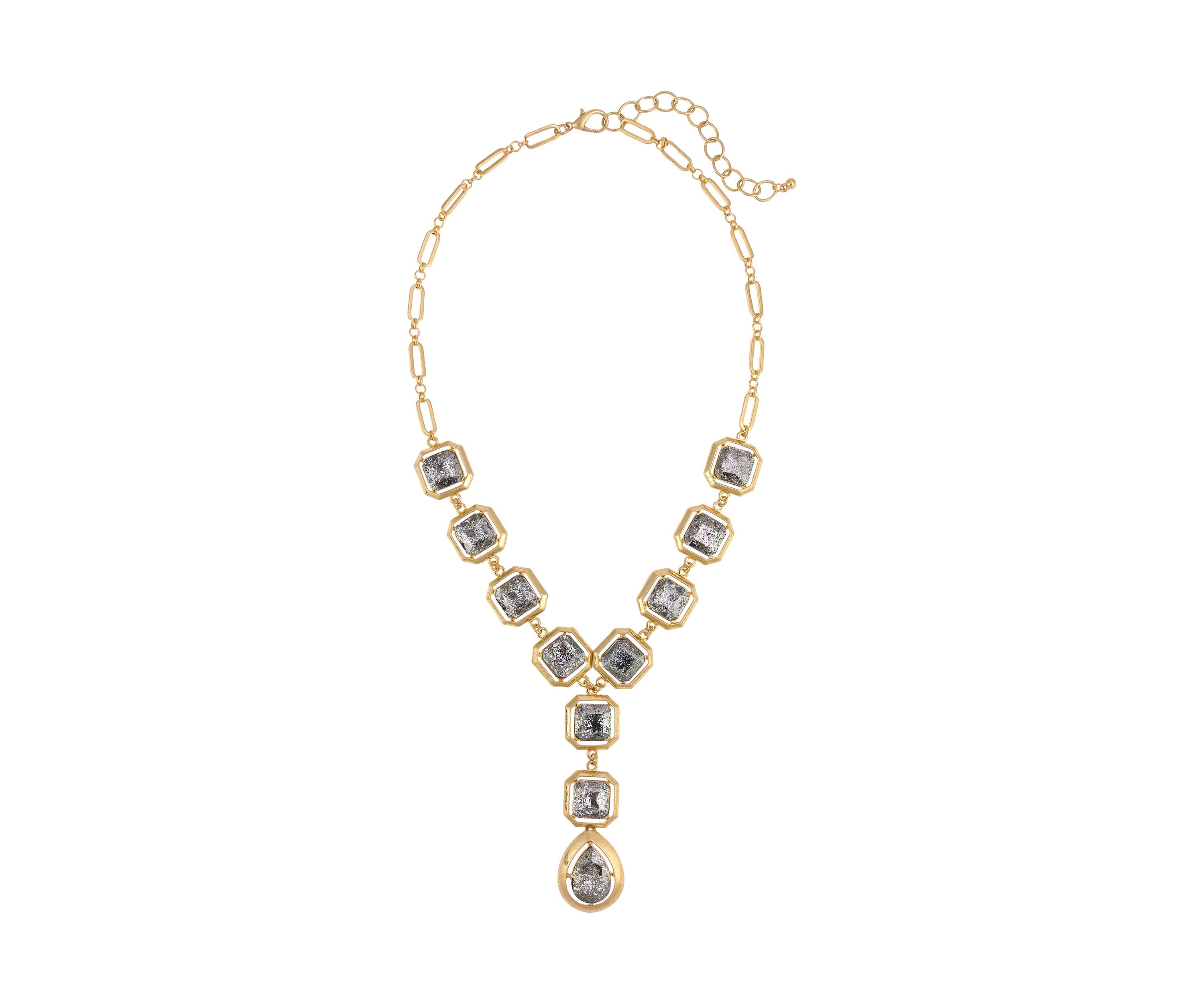 Gold Tone Hematite Framed Stone Y Necklace